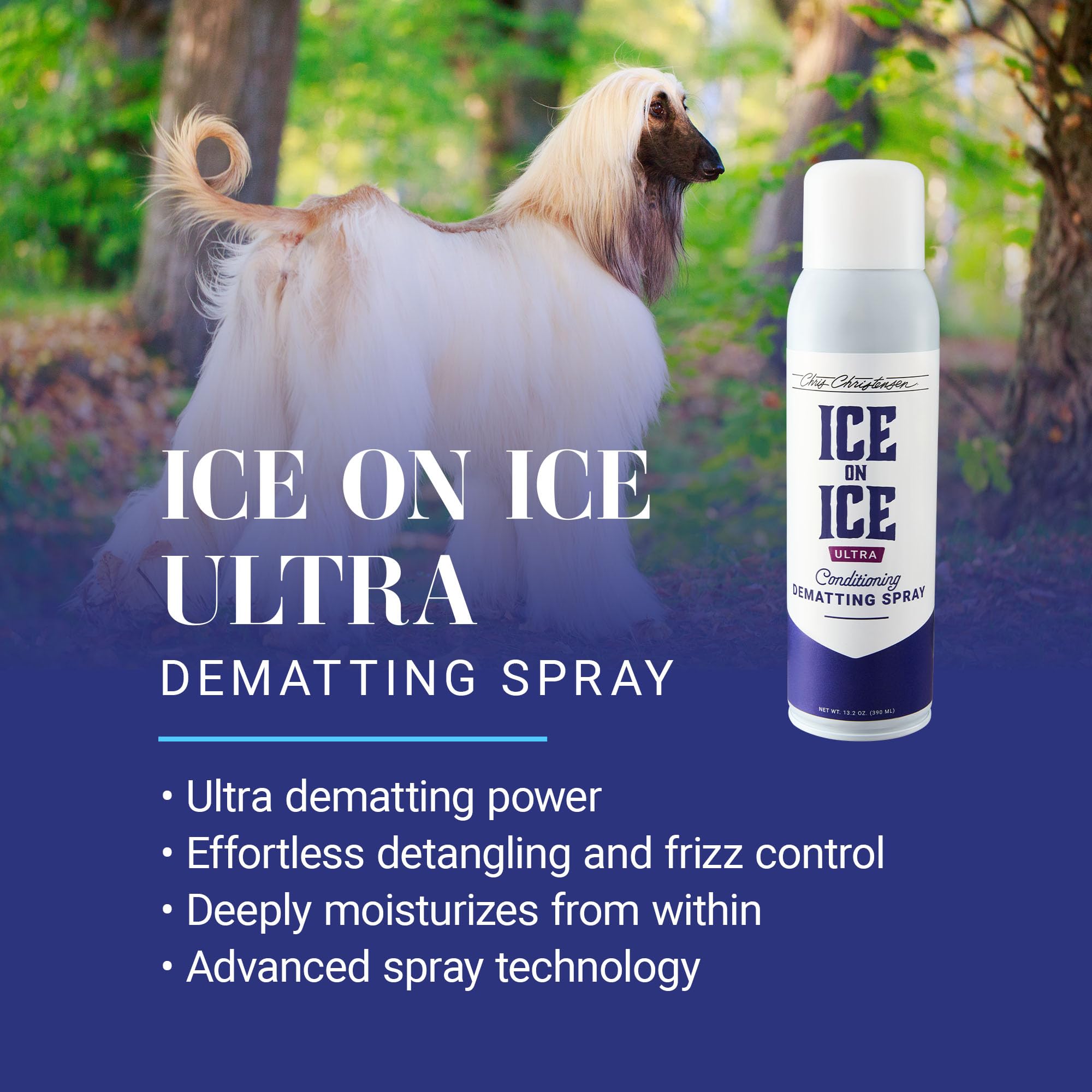 Chris Christensen Ice on Ice Ultra Conditioning Dematting Spray, Dog Conditioner, Groom Like a Professional, Lightweight Formula