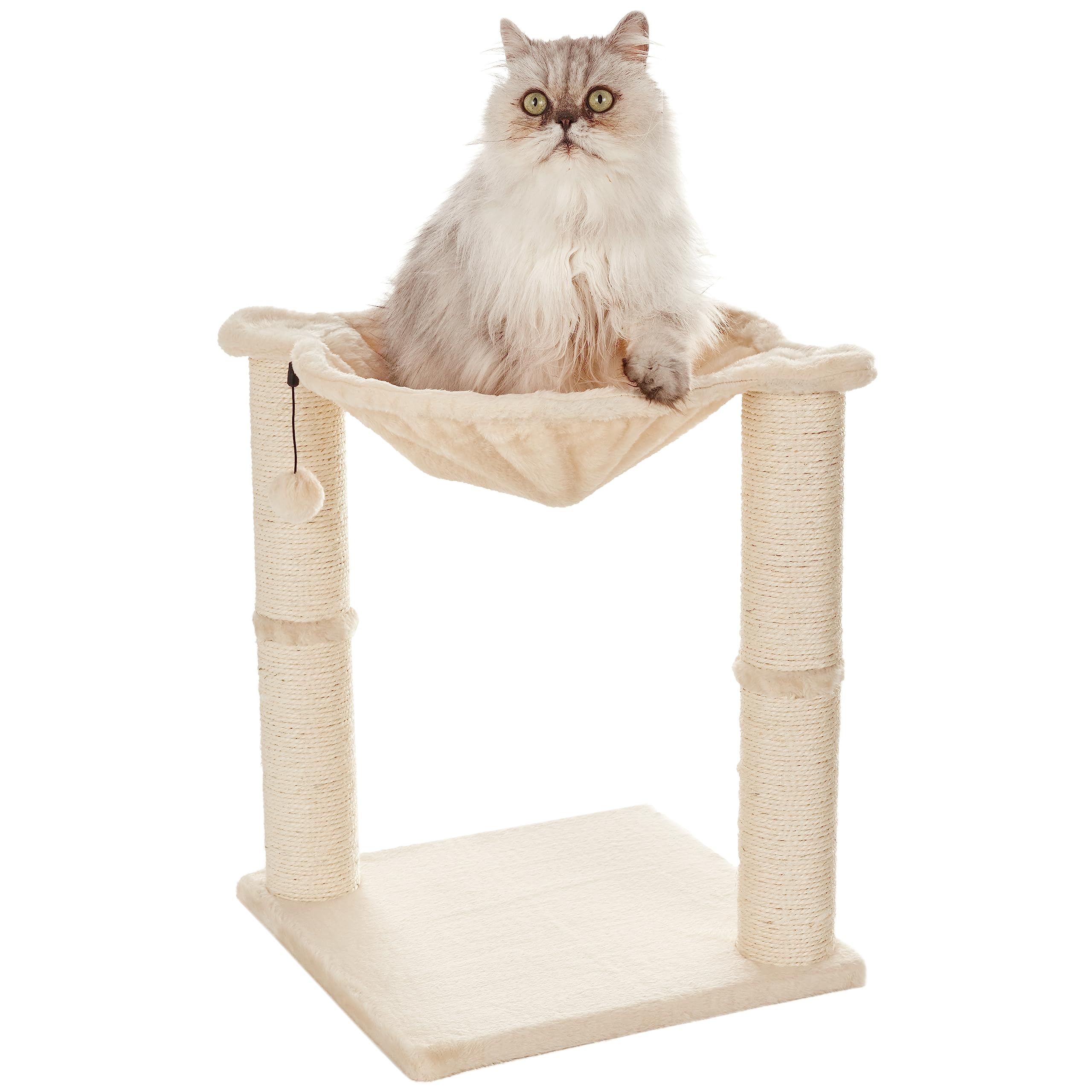 Amazon Basics Cat Tower - Indoor Cat & Kittens Hammock Tower With Scratching Posts And Dangling Ball, (19.7''H) - Beige