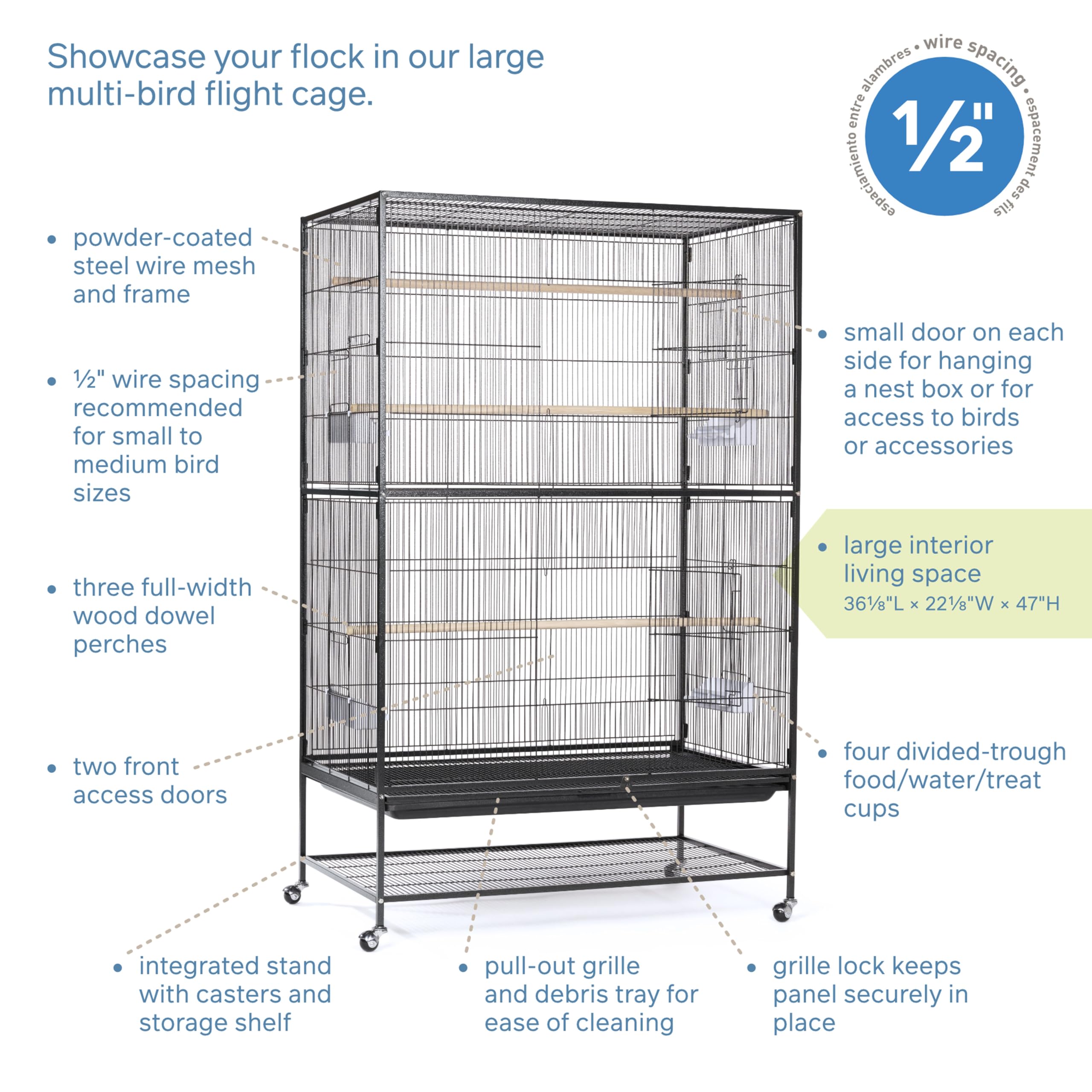 Prevue Hendryx F050 Pet Products Wrought Iron Flight Cage, X-Large, Hammertone Black