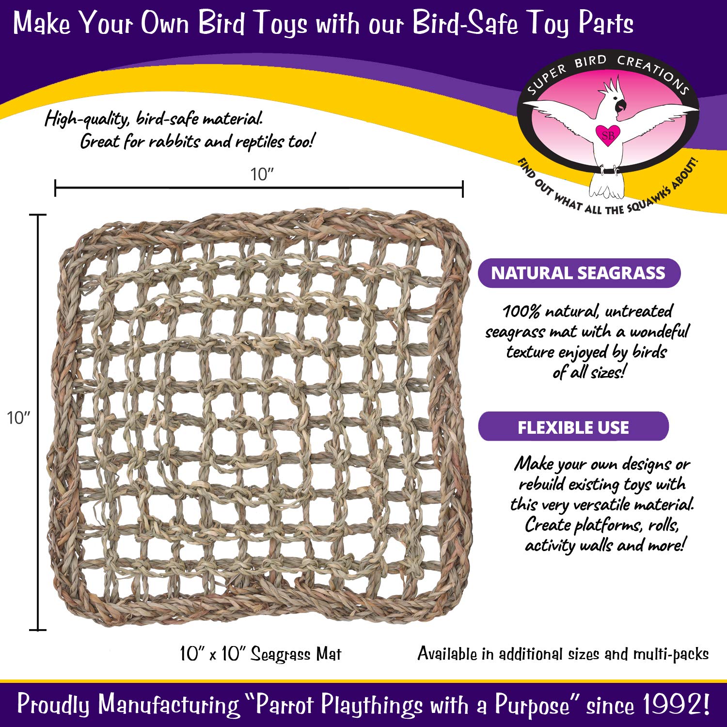 Super Bird Creations Sb50003 Seagrass Mat For Cage Decor, Pet Enrichment And Boredom Relief - Versatile Toy-Making Base - Ideal