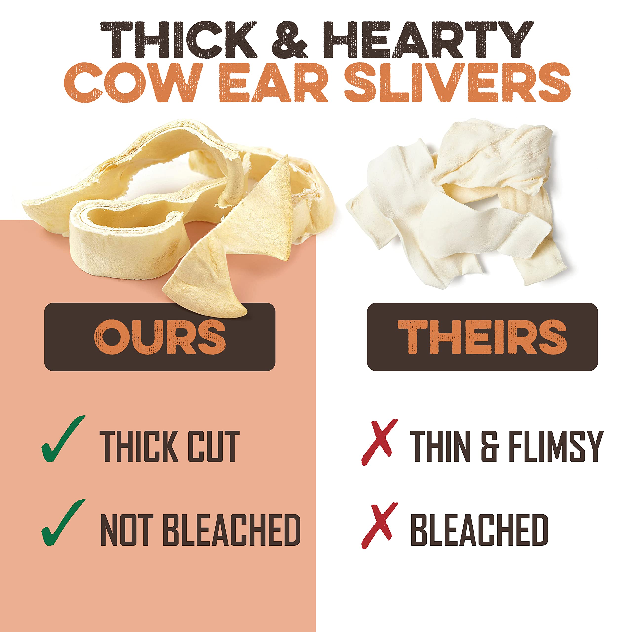 BRUTUS & BARNABY Cow Ears for Dogs; Ear Slivers are Great for Puppy Teething, Single Ingredient Beef Ear Slivers for Small to Me