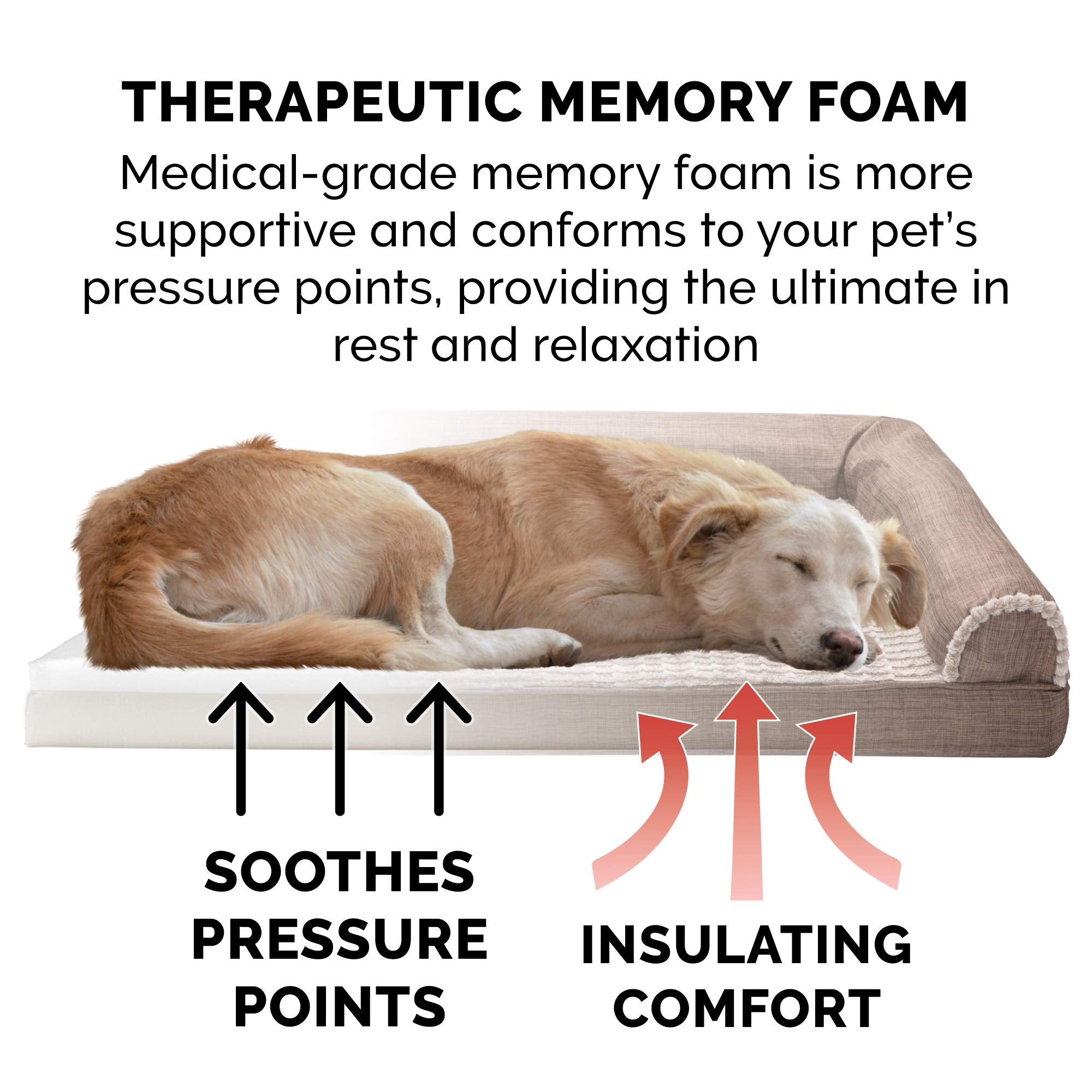 Furhaven Memory Foam Dog Bed for Large Dogs w/ Removable Bolsters & Washable Cover, For Dogs Up to 125 lbs - Luxe Faux Fur & Per