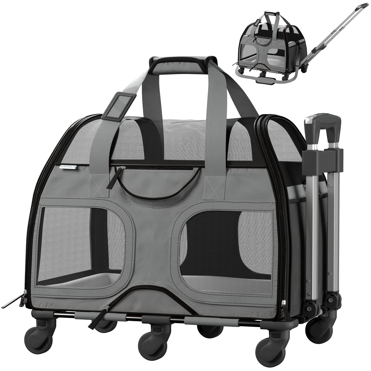 Katziela Pet Carrier - Airline Approved Dog Tsa For Small Dogs And Cats Soft Faa Travel Airplane Luggage (Gray/Black)