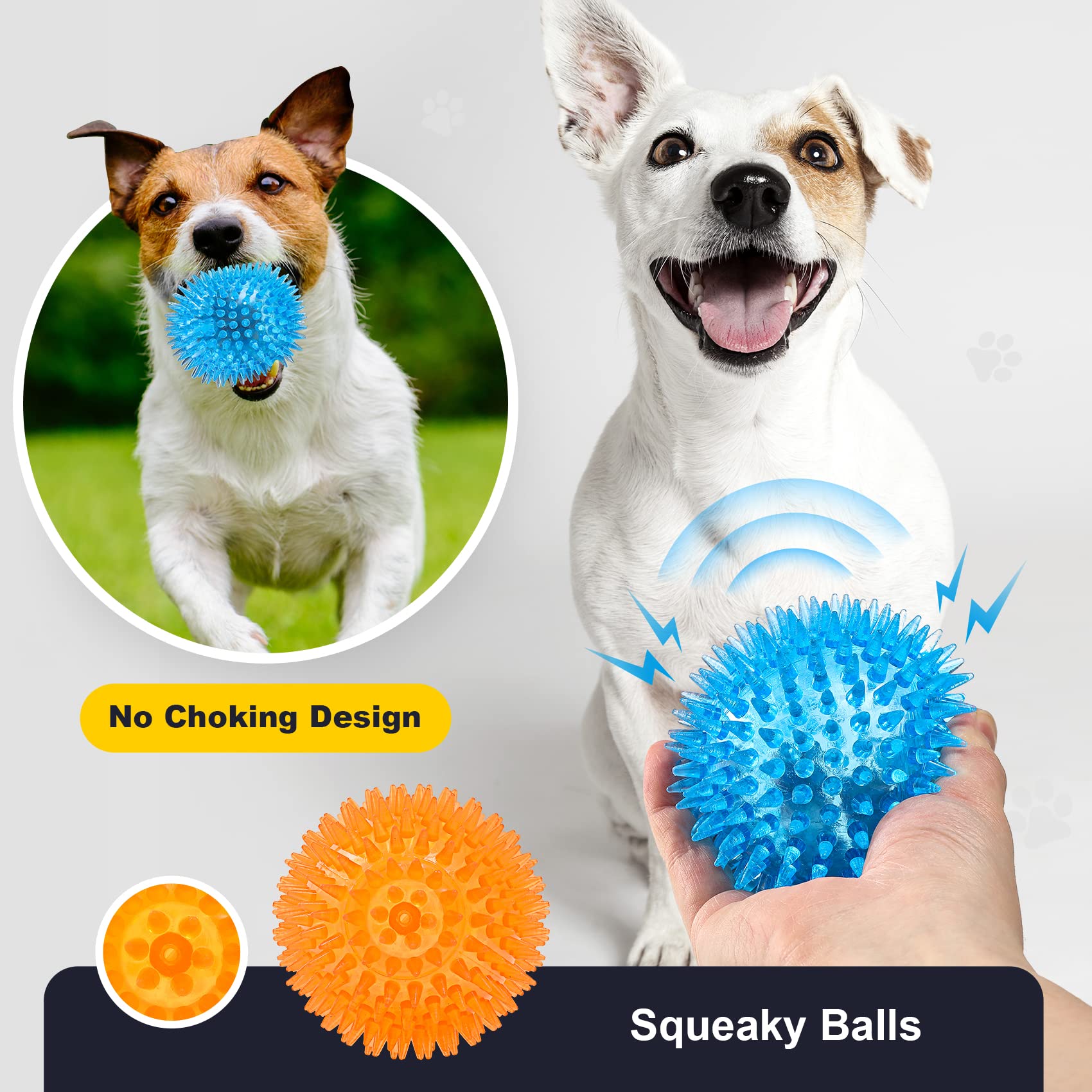 VITEVER 3.5    Squeaky Dog Toy Balls (6 Colors) Puppy Chew Toys for Teething, BPA Free Non-Toxic, Spikey Dog Balls for Medium, L