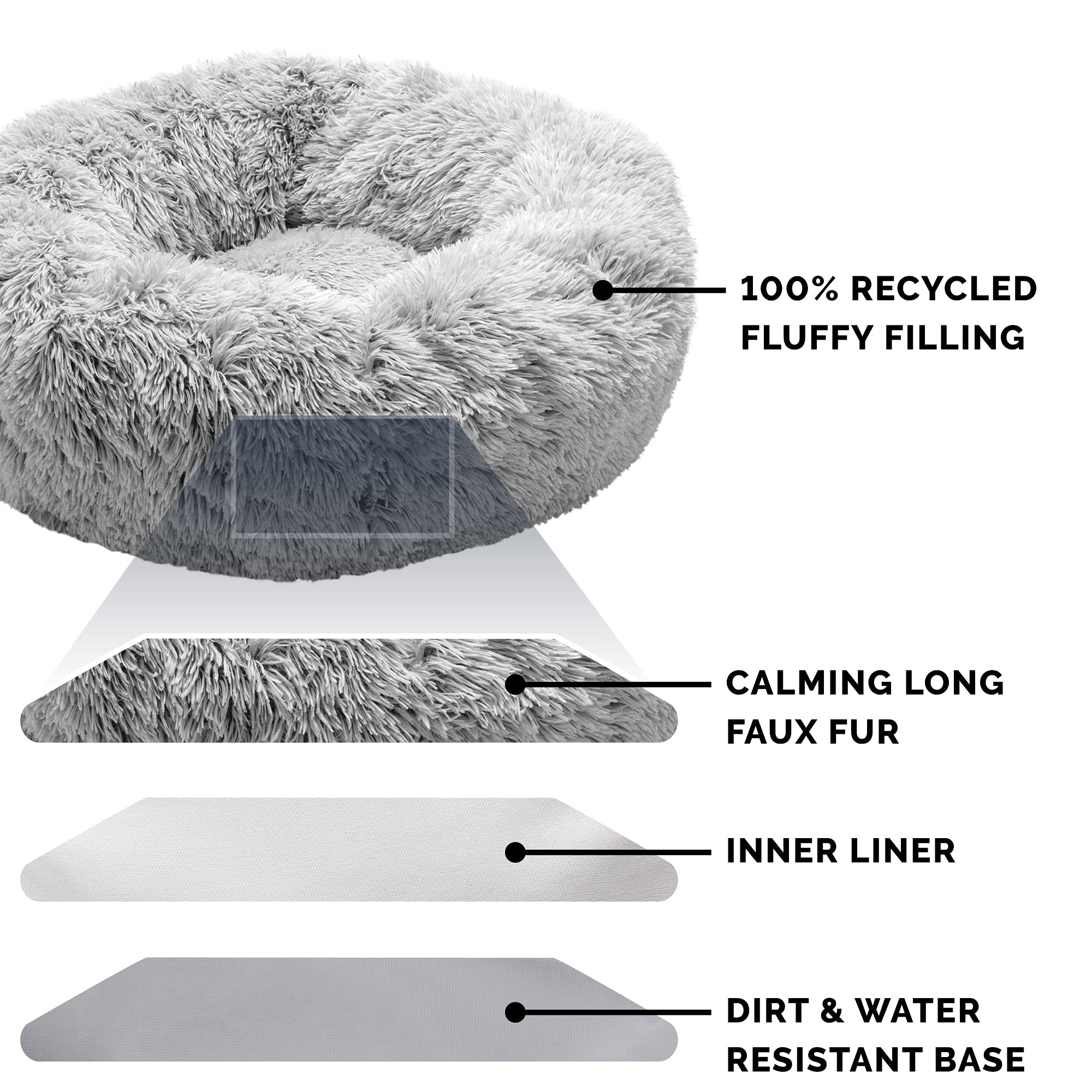 Furhaven 30'' Round Calming Donut Dog Bed for Medium/Small Dogs, Refillable w/ Removable Washable Cover, Up to 45 lbs - Shaggy P
