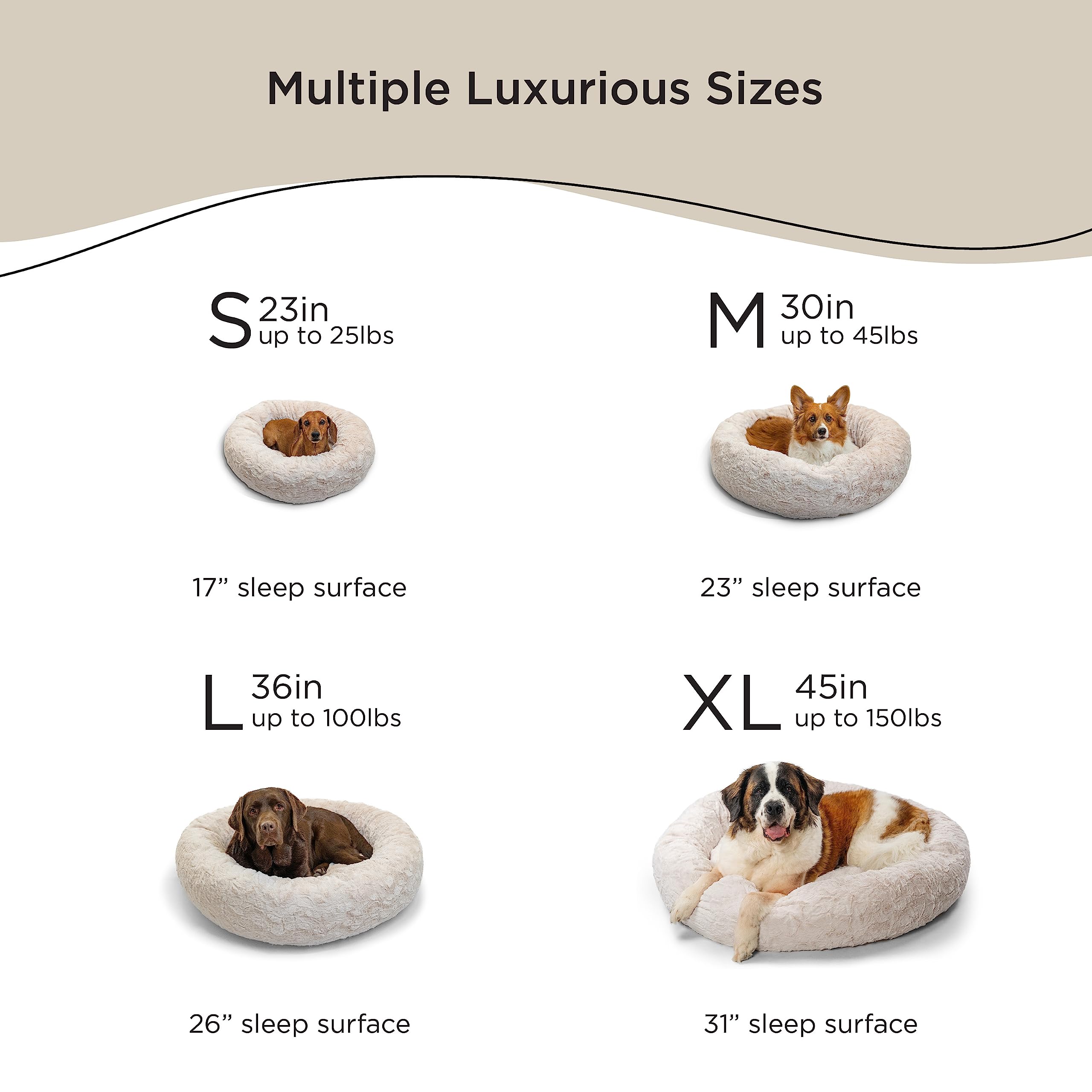 Best Friends by Sheri Calming Donut Cat & Dog Bed, Small 23", Luxurious Plush, Lux Oyster, Model 4684