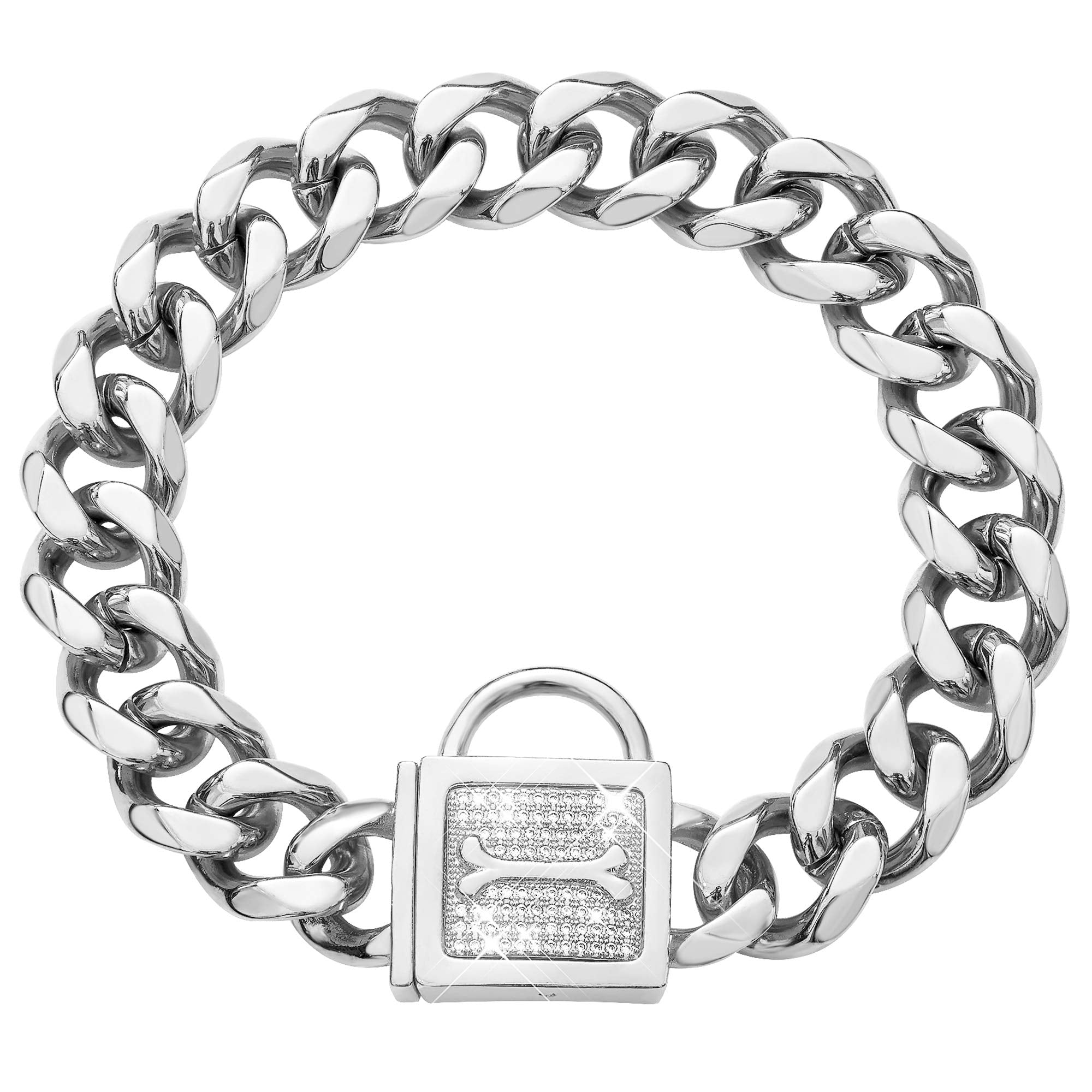 PRADOG Dog Collar with Zirconia Locking 19MM Hand Polished Stainless Steel Metal Puppy Collar Luxury Dog Bling Necklace Small Me