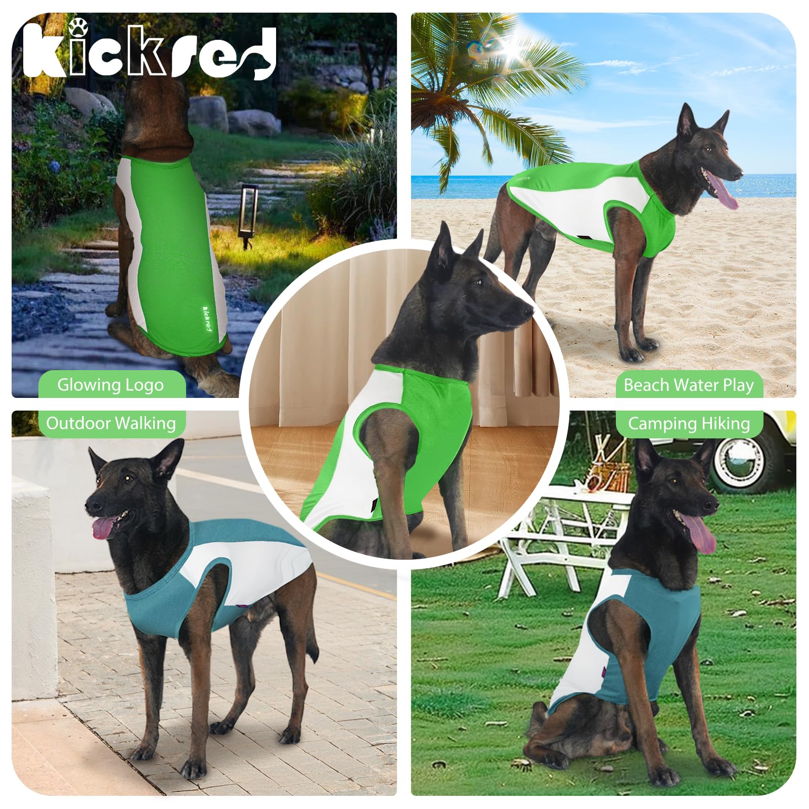 Kickred 2 Pack Dog Shirts, Breathable Dog Clothes, Summer Sun Protection Pet Sleeveless Vest, Stretchy Tank Top T-Shirts For Lar