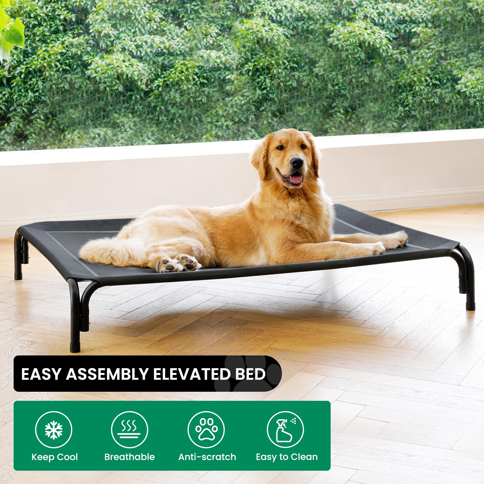 Elevated Dog Bed Raised Outdoor Dog Cot For Extra Large Dogs, Installation Requires No Tools, Frame With Washable Cooling Breath