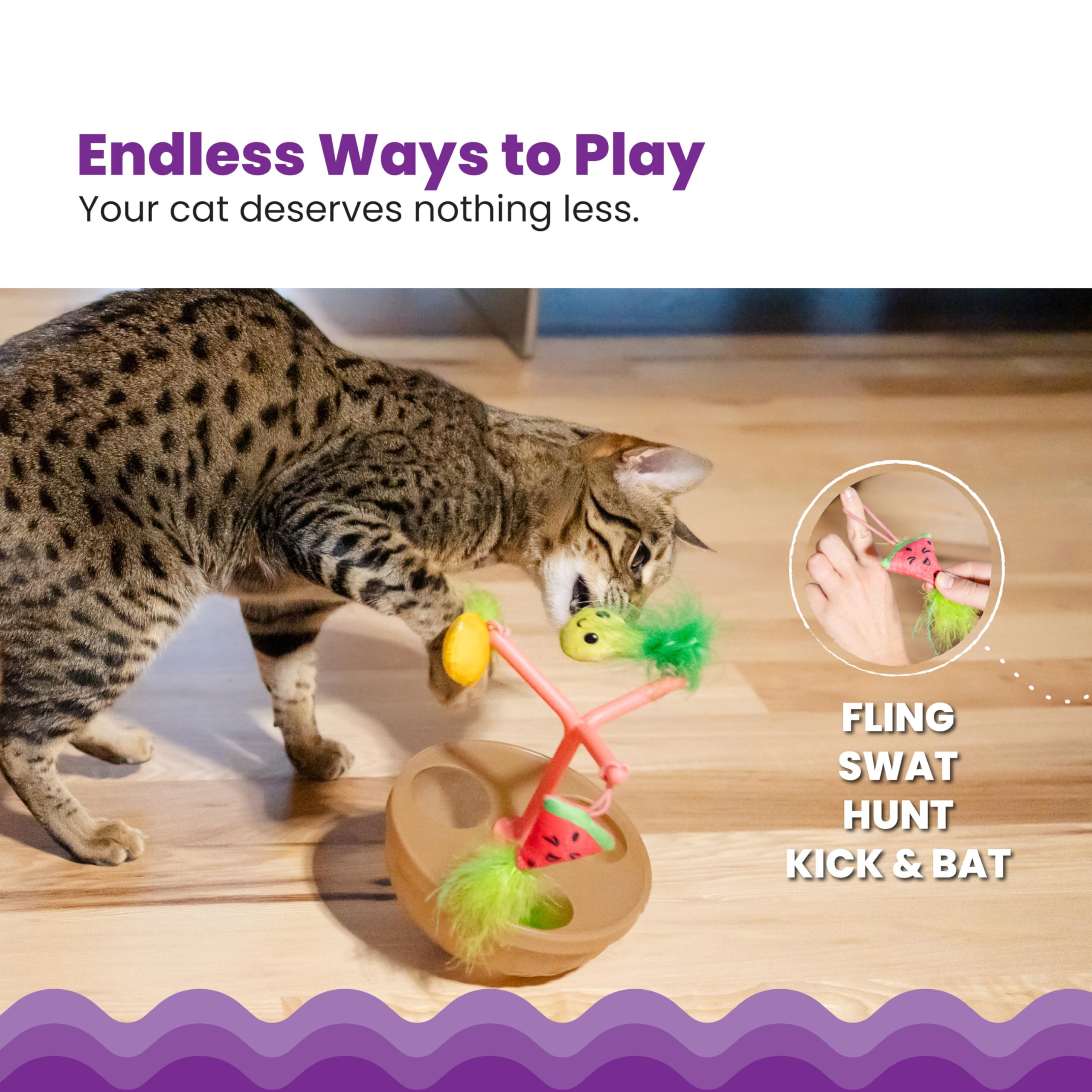 Catstages Hunt N' Wobble Fruit Bowl Wobbling Cat Toy With Five Catnip Toys, Jingle Ball, And Flingers, Multicolored