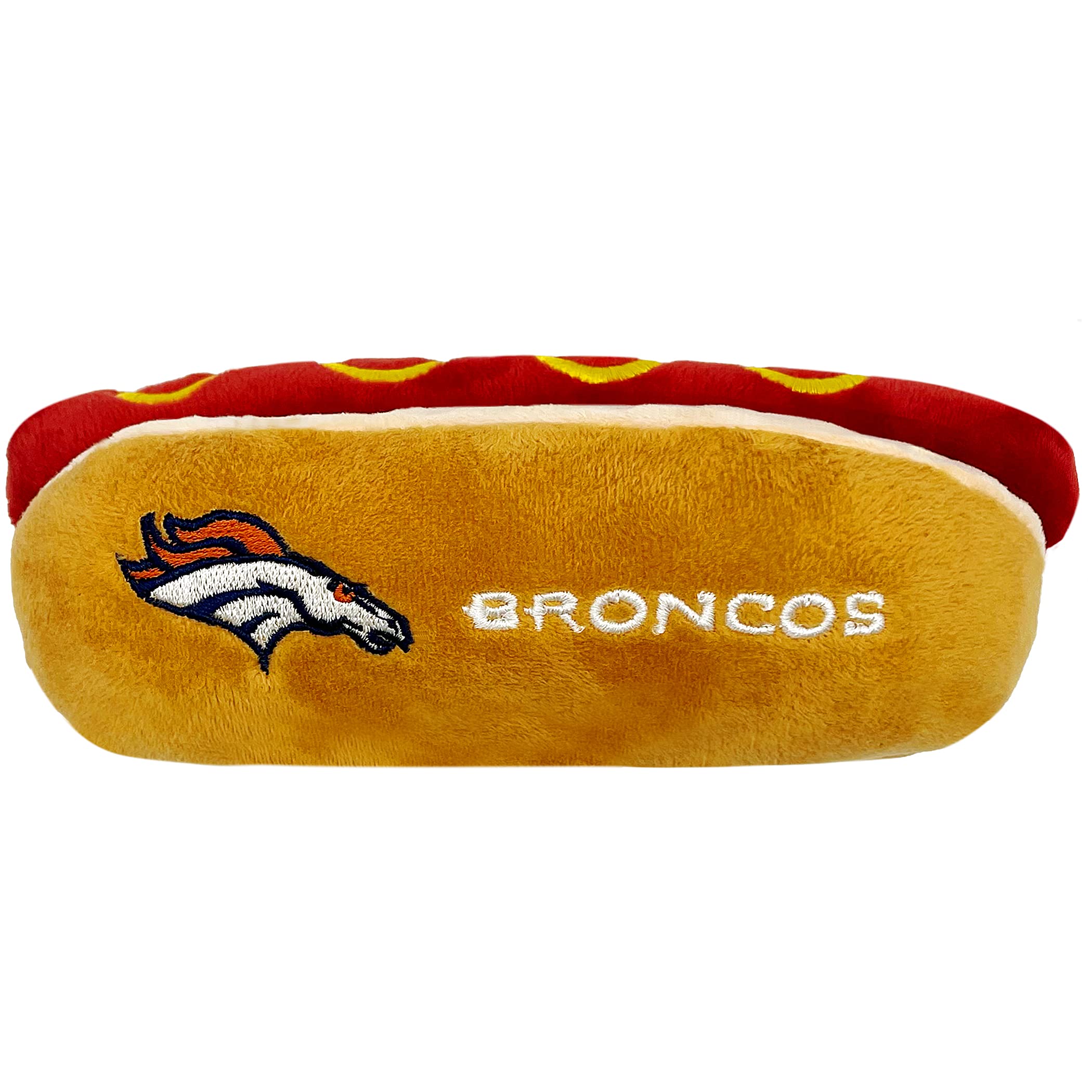 Pets First NFL Denver Broncos HOT Dog Plush Dog & CAT Squeak Toy - Cutest HOT-Dog Snack Plush Toy for Dogs & Cats with Inner Squ