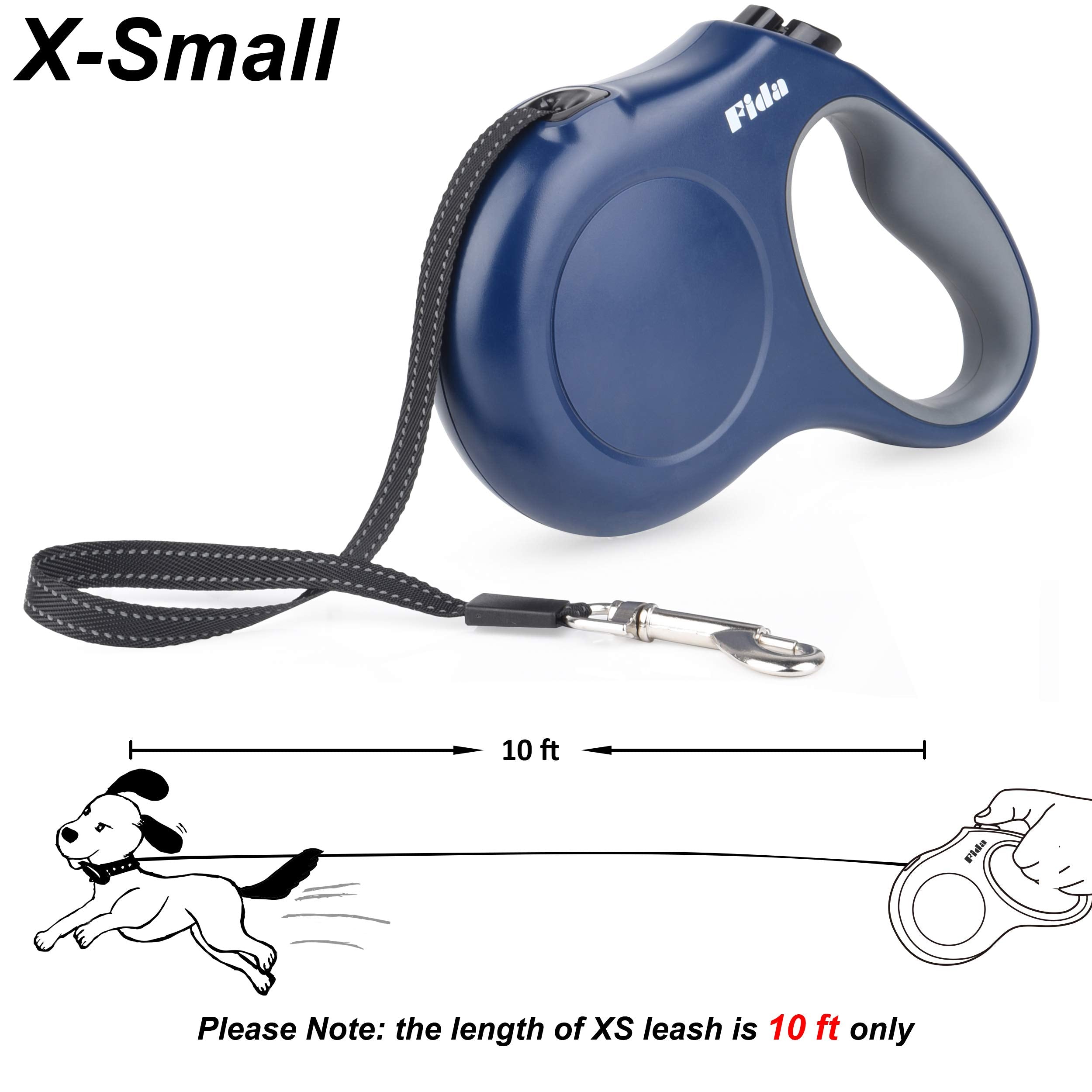 Fida Retractable Dog Leash, 10Ft Heavy Duty Pet Walking Leash For X-Small Dog Or Cat Up To 18 Lbs, Tangle Free. One-Hand Brake (