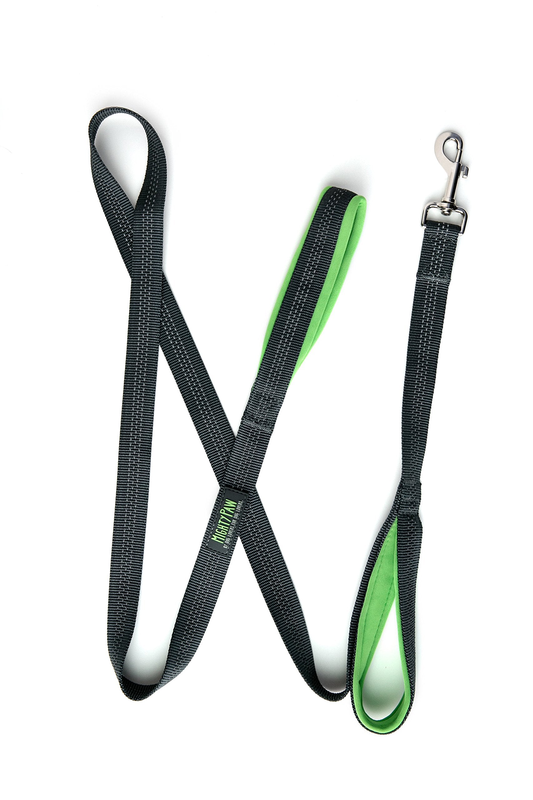 Mighty Paw Dual Handle Dog Leash - Reflective Lead With Two Handles - Dual Dog Leash Long - 2 Handle Dog Lead - Dog Leash With Traffic Loop Dog Leash 6 Foot (Grey/Green)