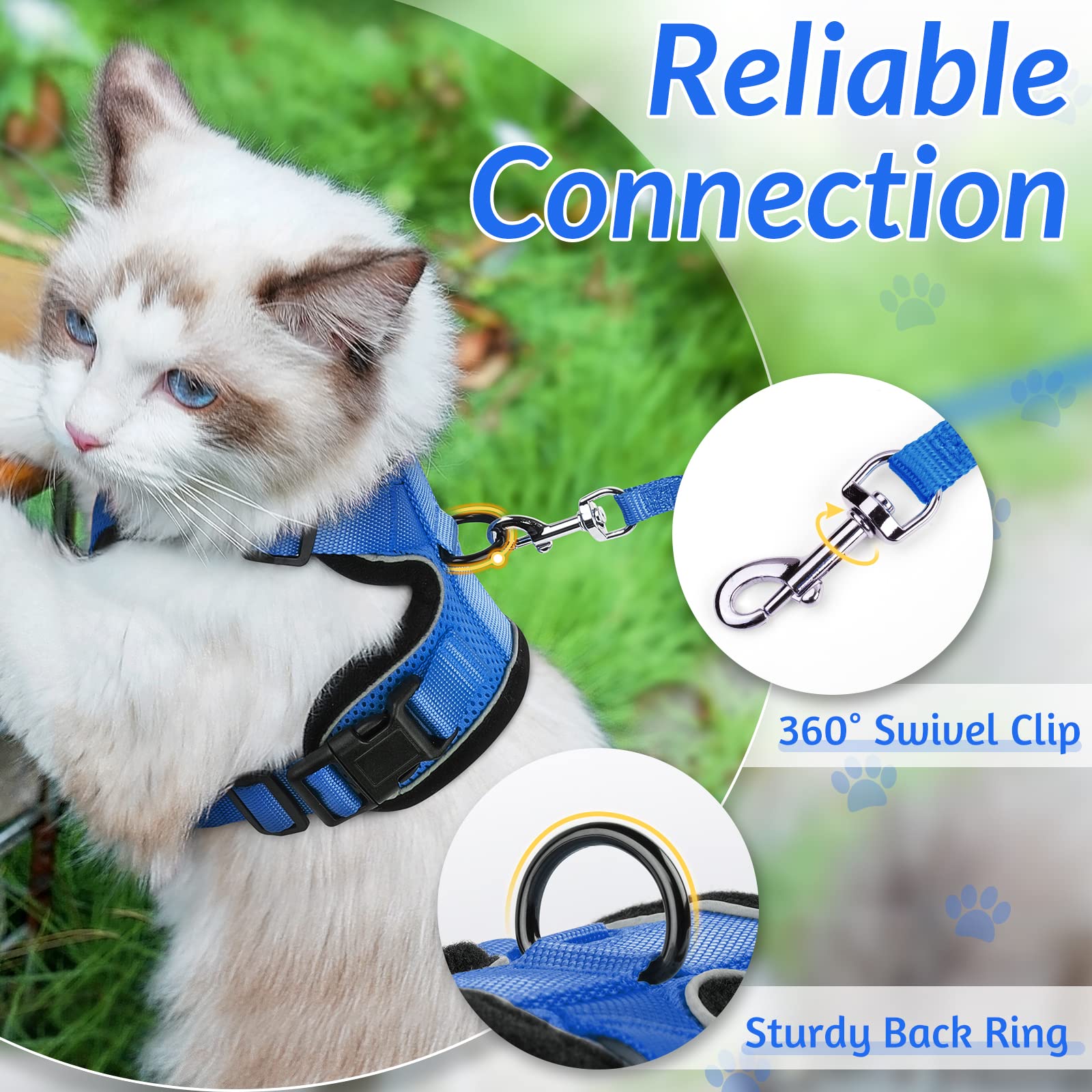 Rabbitgoo Cat Harness And Leash For Walking, Escape Proof Soft Adjustable Vest Harnesses For Cats, Easy Control Breathable Reflective Strips Jacket, Navy, Xs