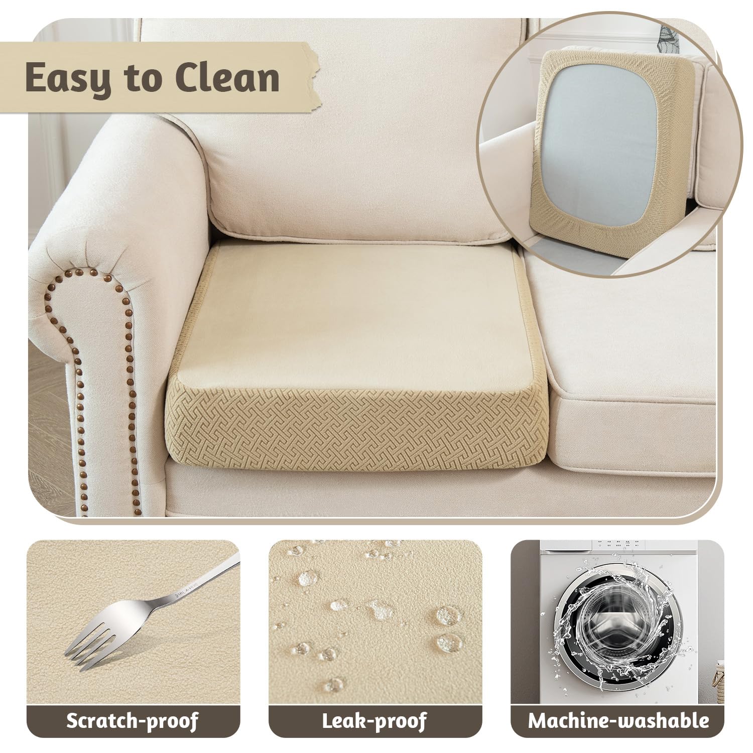 Softown Dog Bed Covers Replacement Washable Dog Bed Waterproof Cover Soft Cover For Dog Cat, Cover Only (Beige, 48X30X6 Inches)