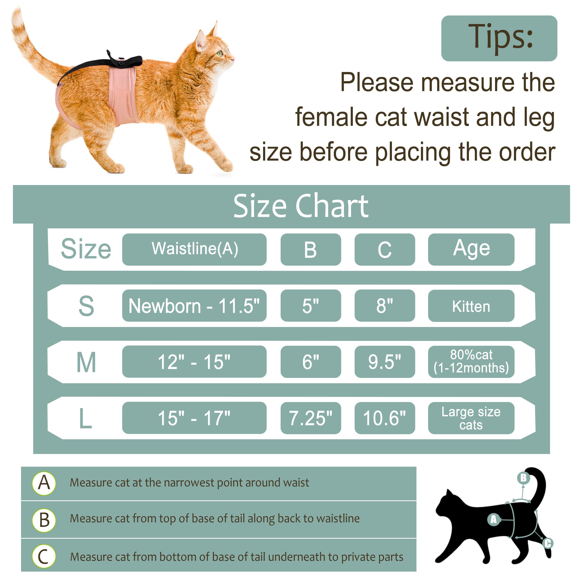 Pedobi Cat Diapers 3 Pack With Good Absorbency For Female Cats Small& Male Cat Easy To Put On Adorable Diapers For Cats Secure F