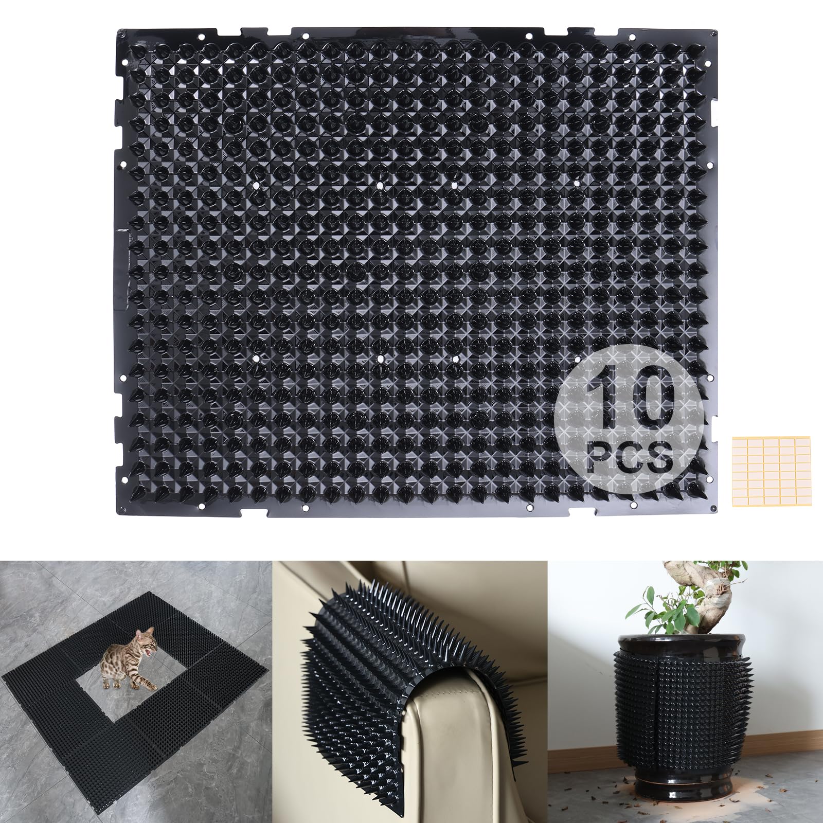 Yiteshi 10 Packs Scat Mat For Cats, 13X16 Inches Pet Deterrent Spikes, Indoor Outdoor Humane Cat Repellent Fence (Black)