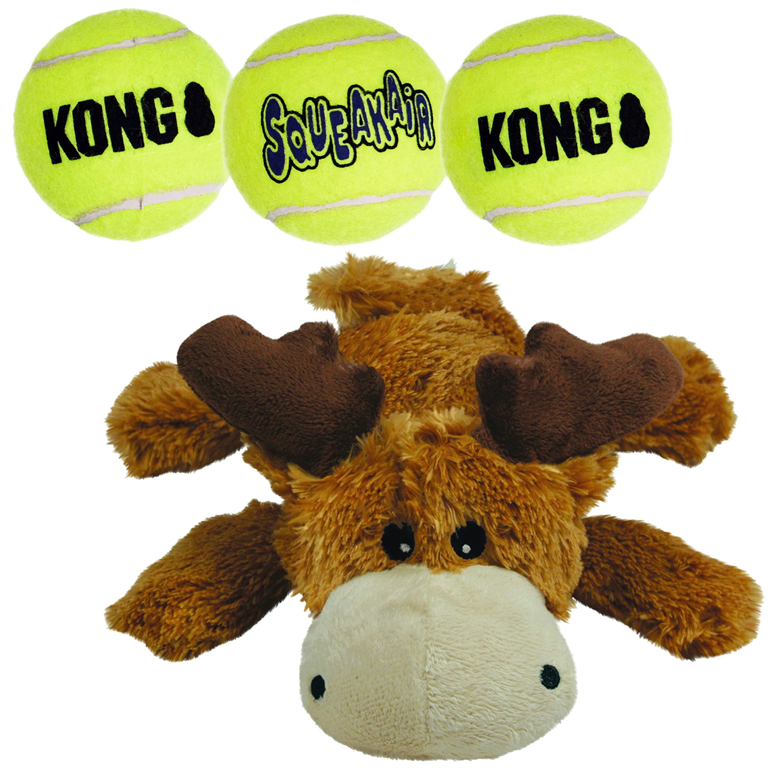 Kong Cozie Marvin The Moose And 3 Squeakair Balls - Fun, Interactive Dog Toys - Balls For Fetch & Soft, Sturdy Toy For Indoor Pl