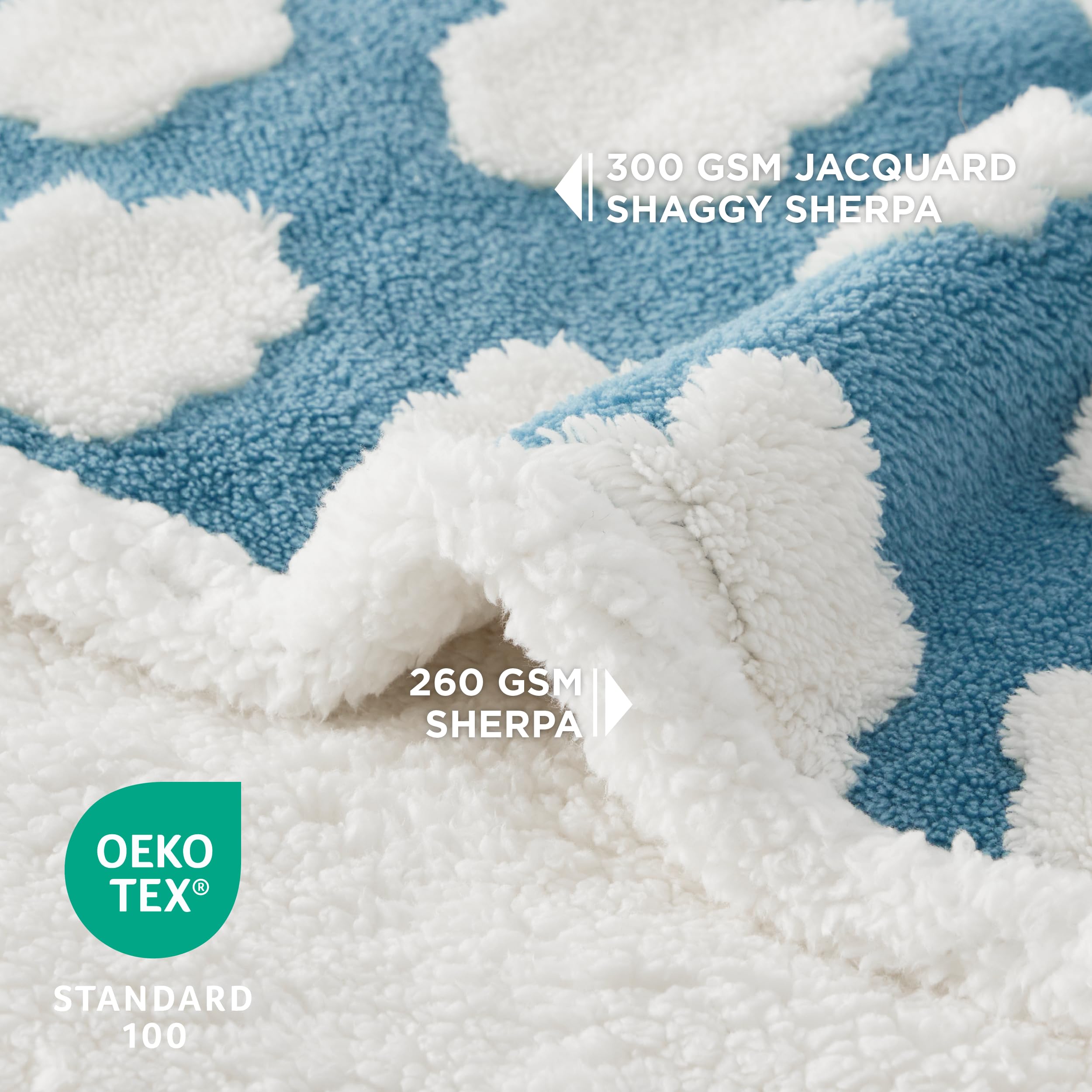 Lesure Waterproof Dog Blanket For Large Dogs - Washable Double Sided Dog Blankets With Warm Jacquard Shag And Soft Sherpa Fleece, Pet Cat Blanket For Queen Bed Protection, 3D Textured Cloud, Blue