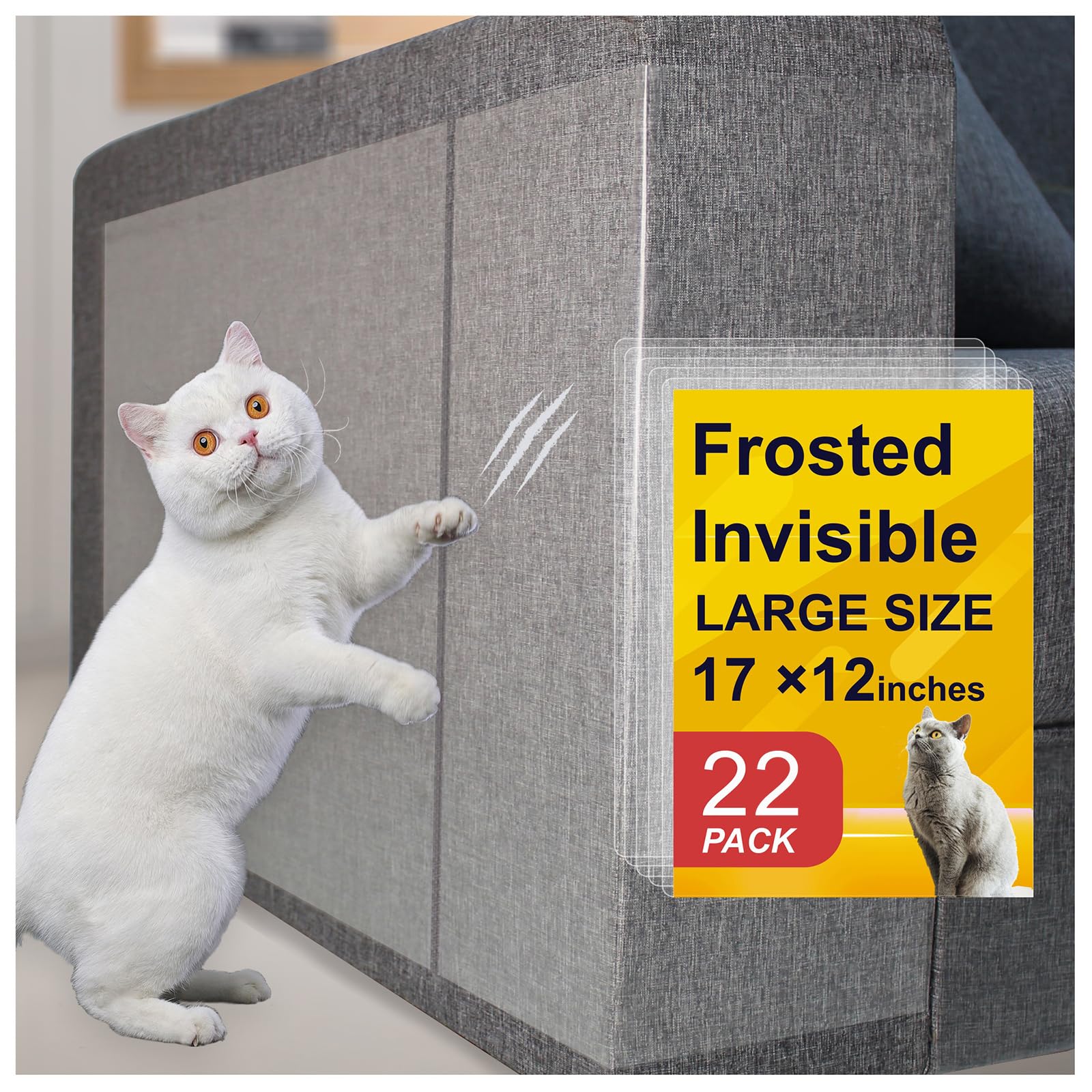 Anti-Cat Scratch Furniture Protector From Cats Scratching-22-Pack Clear Sofa Guard Tape For Couches, Deterrent Pet Protection Fi