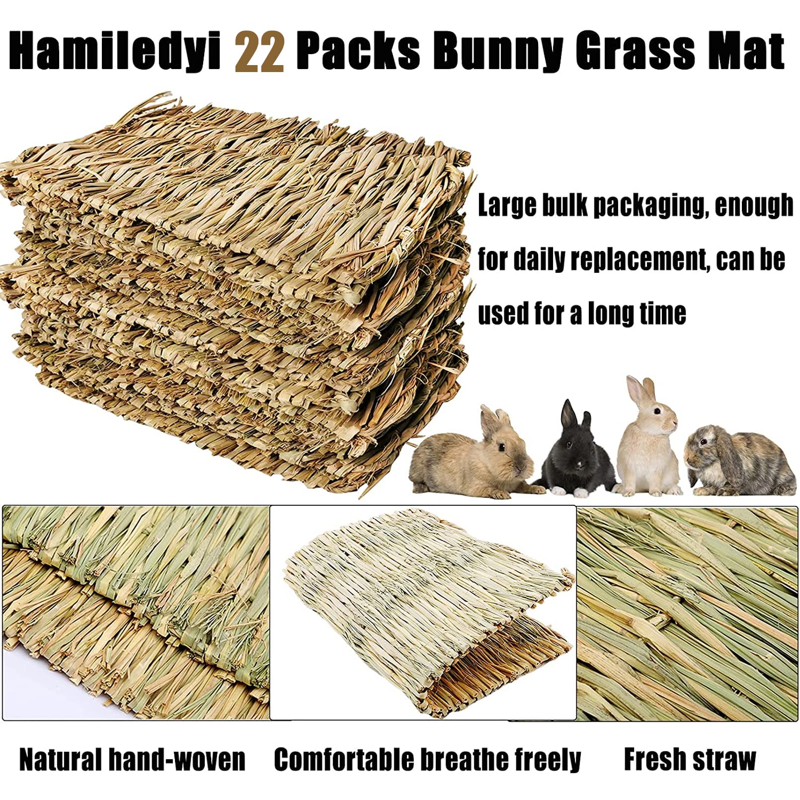 Hamiledyi Bunny Grass Mat Natural Woven Hamster Grass Bed Nest 22 Pcs Small Animal Handmade Bedding Hay Mat Chewing Play Toy For Guinea Pig Chinchilla Rabbit Squirrel Hedgehog