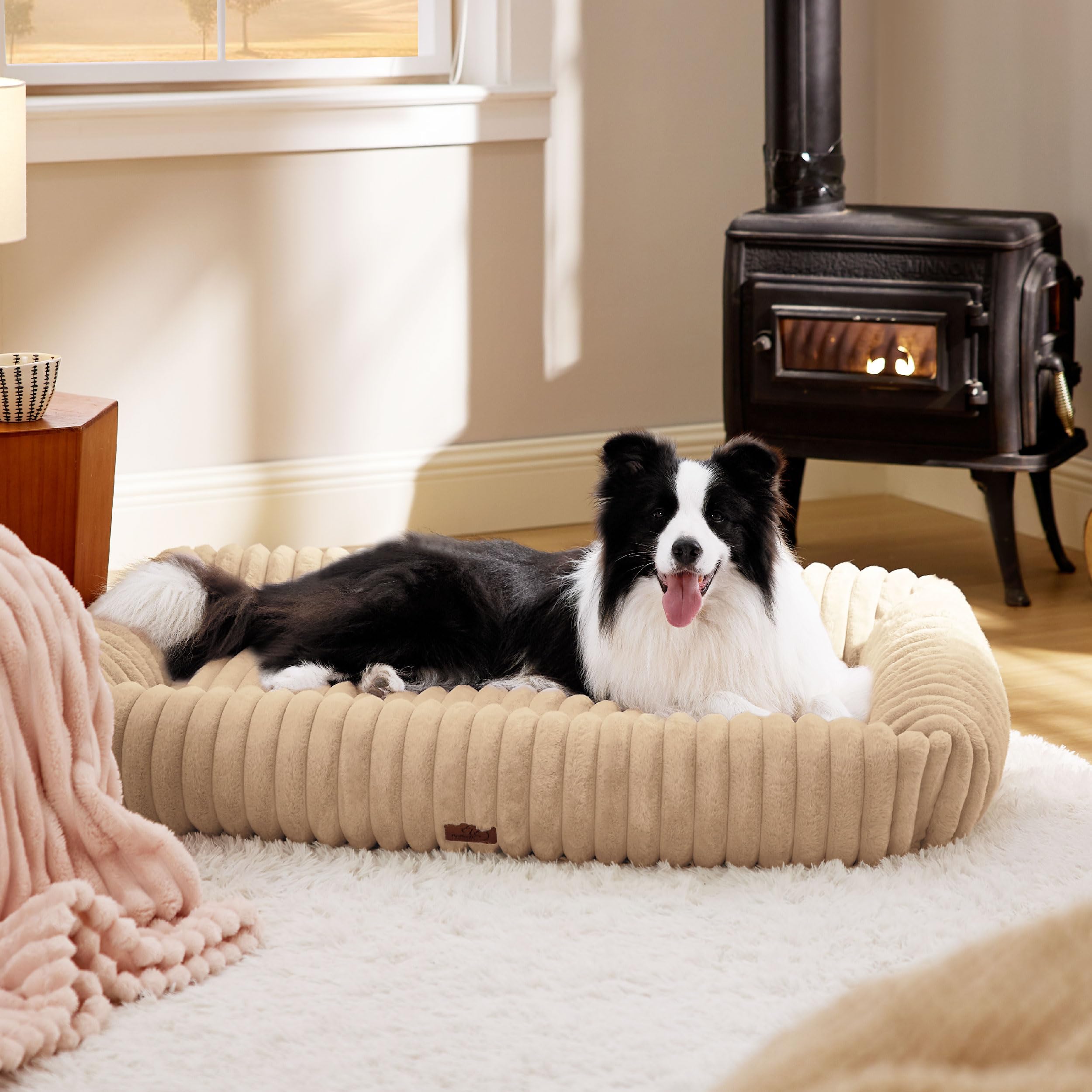 Bedsure Washable Dog Bed For Medium Dogs - Cute Furry Puppy Beds, Rectangle Orthopedic Corduroy Fleece Pet Beds With Removable Z
