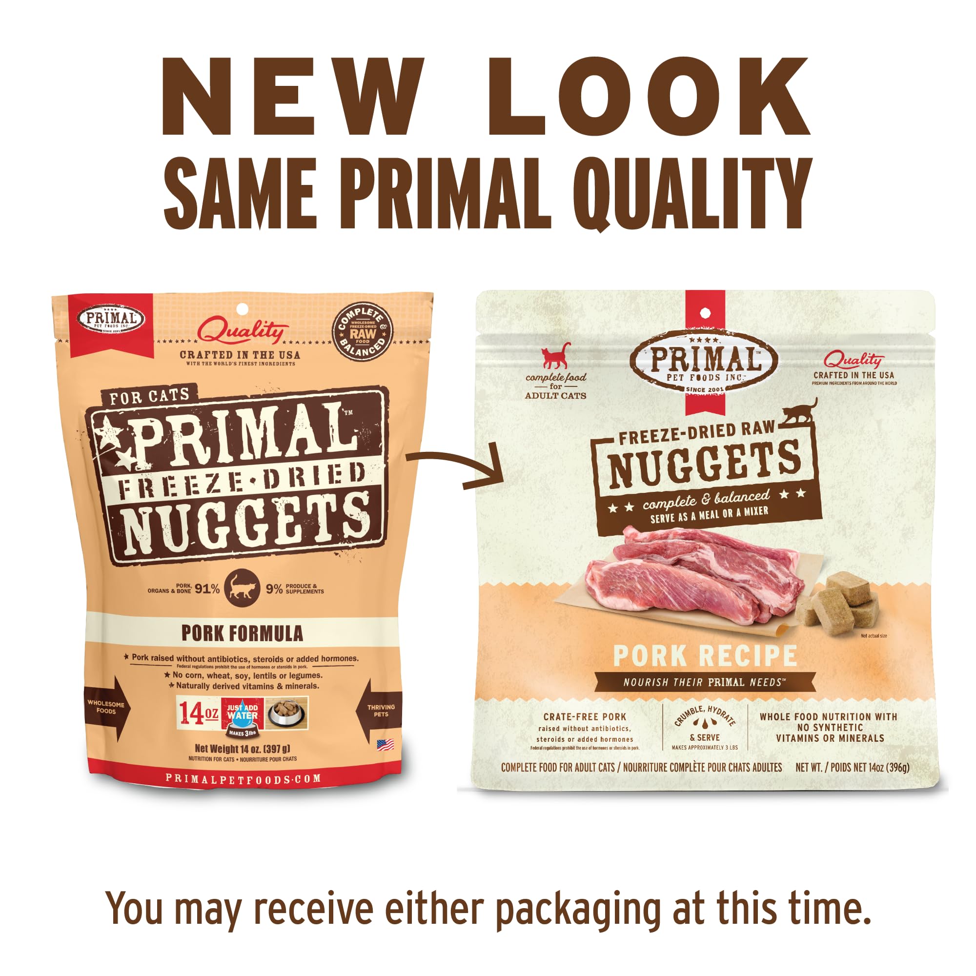 Primal Freeze Dried Raw Cat Food Nuggets Pork, Complete & Balanced Meal or Topper, Premium, Healthy, Grain Free, High Protein Ra