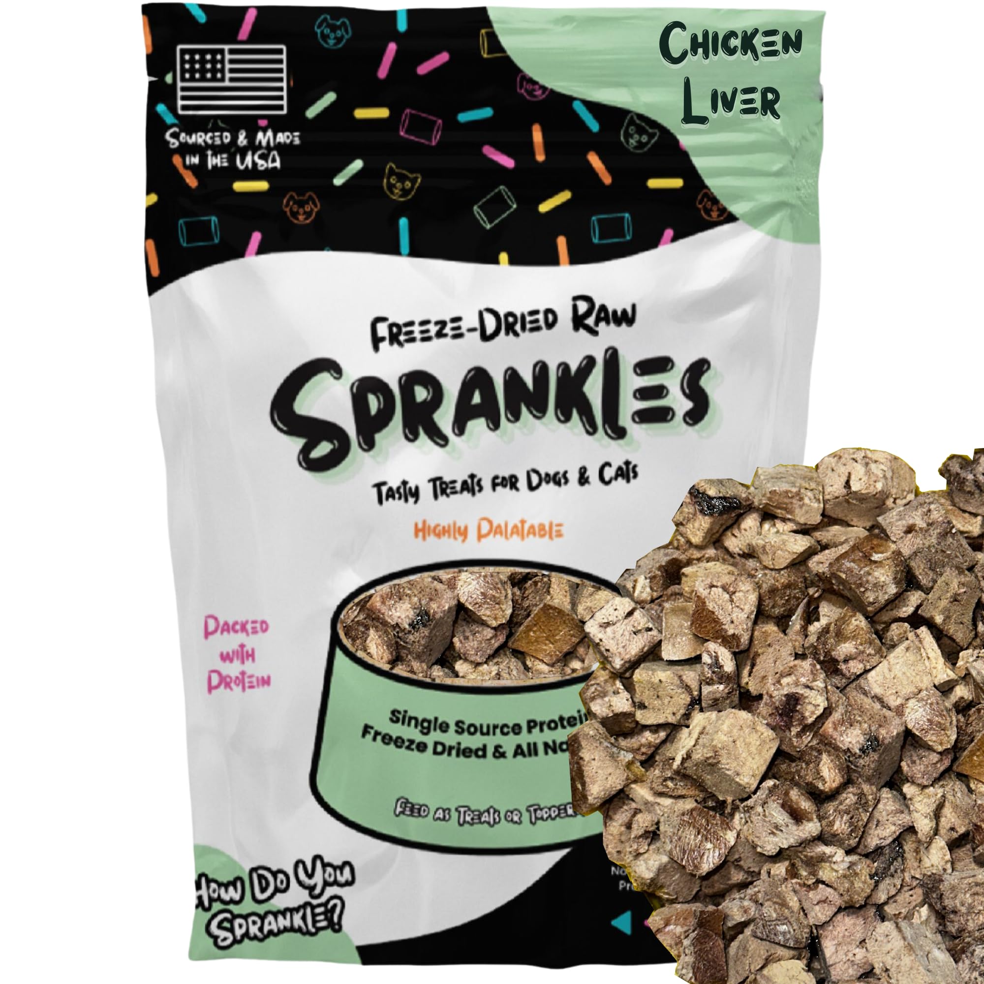 SPRANKLES Freeze Dried Chicken Treats for Cats & Dogs - Single Ingredient All Natural Grain-Free, High Protein, Made in USA - Pe