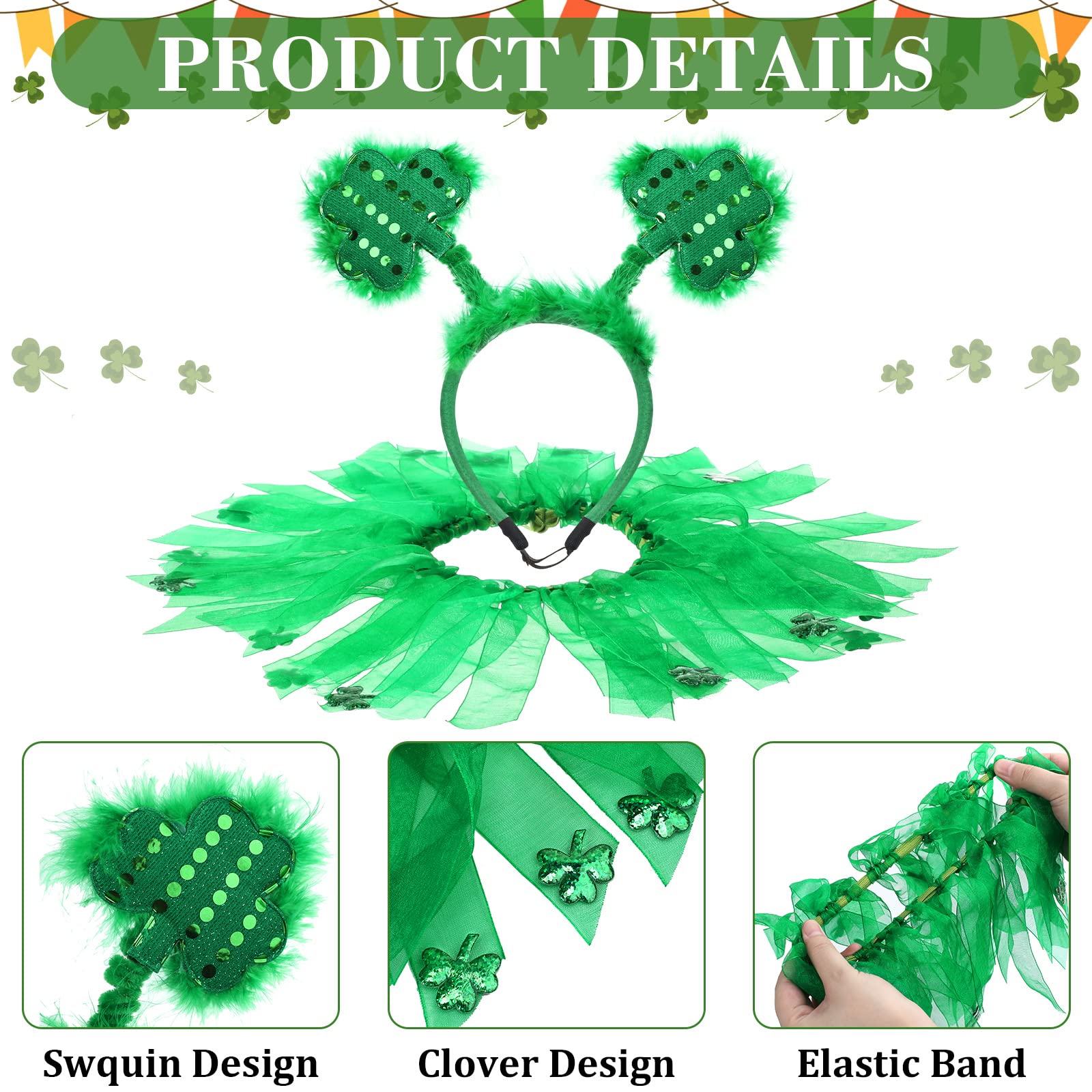 4 Pcs St Patrick'S Day Dog Costume Pet Costume, Tutu For Dogs Sequins Bowtie Shamrock Headband Dog Dress Tutu Collar Green Puppy