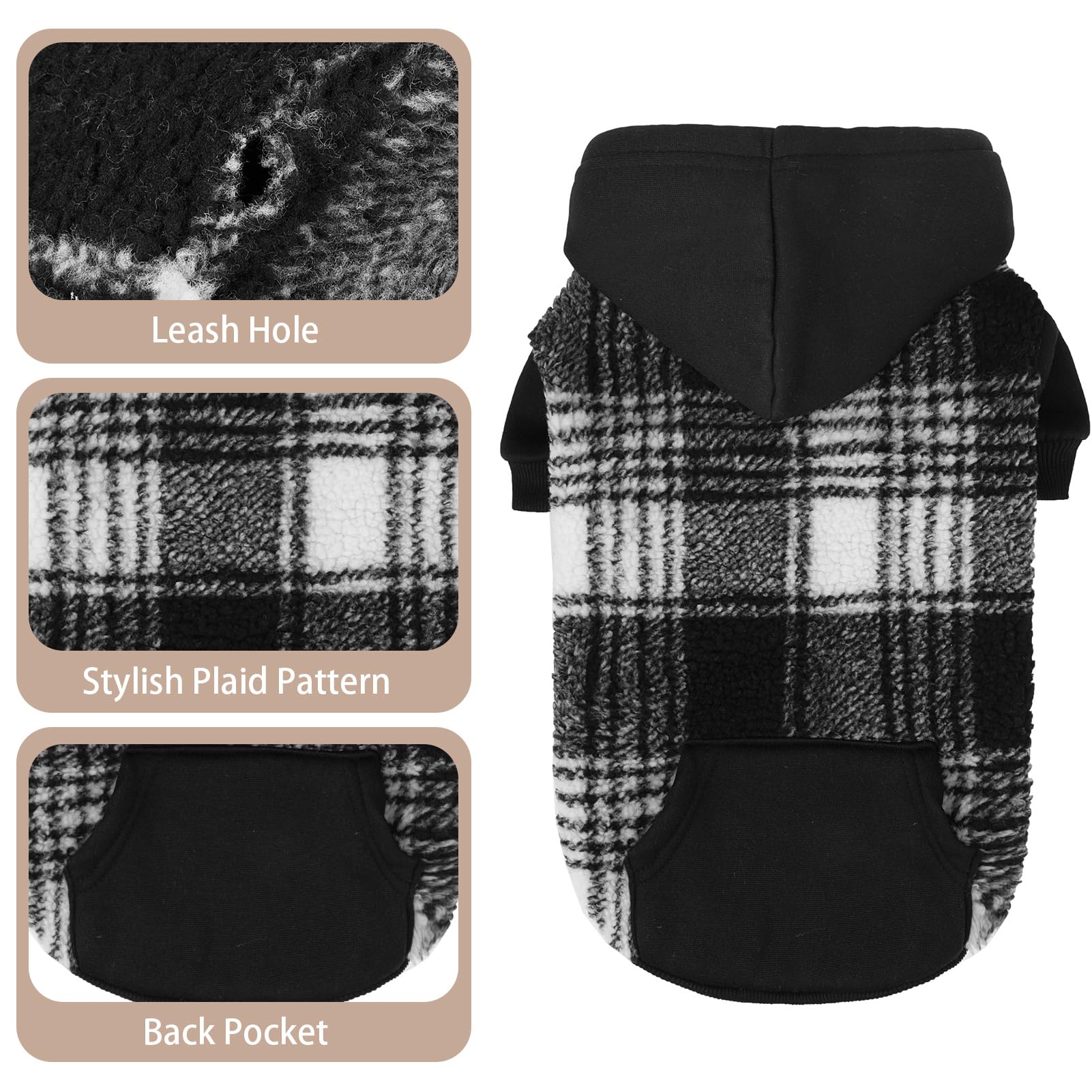PUPTECK Dog Hoodie Puppy Sweatshirt Warm Dog Sweater Winter Clothes Cold Weather Coats for Small Medium Large Dogs, Black, XS
