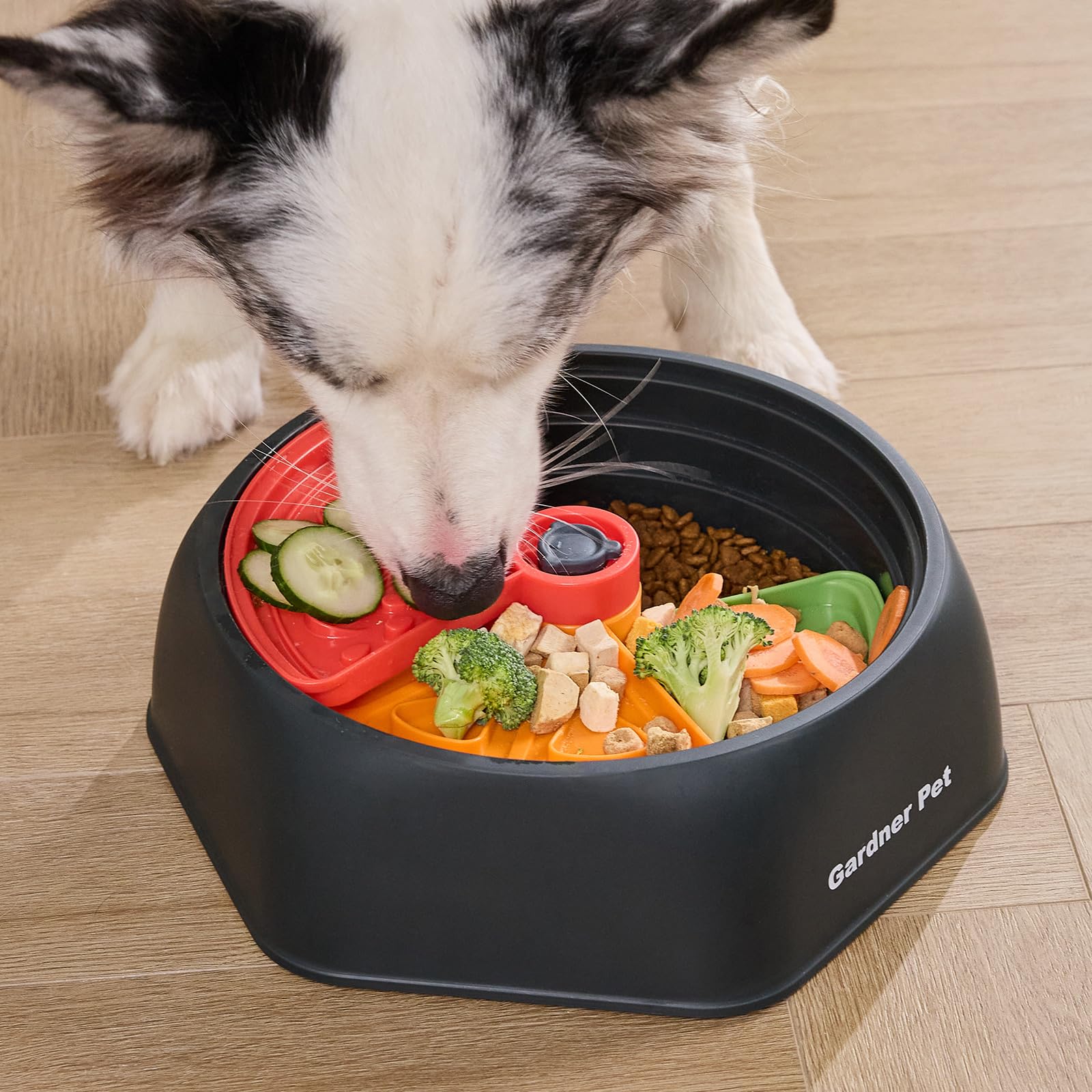 Gardner Pet Adjustable Slow Feeder Bowl For Medium/Large Dogs - 9.85'' L Size With Suction Base, Detachable Puzzle Insert & Free