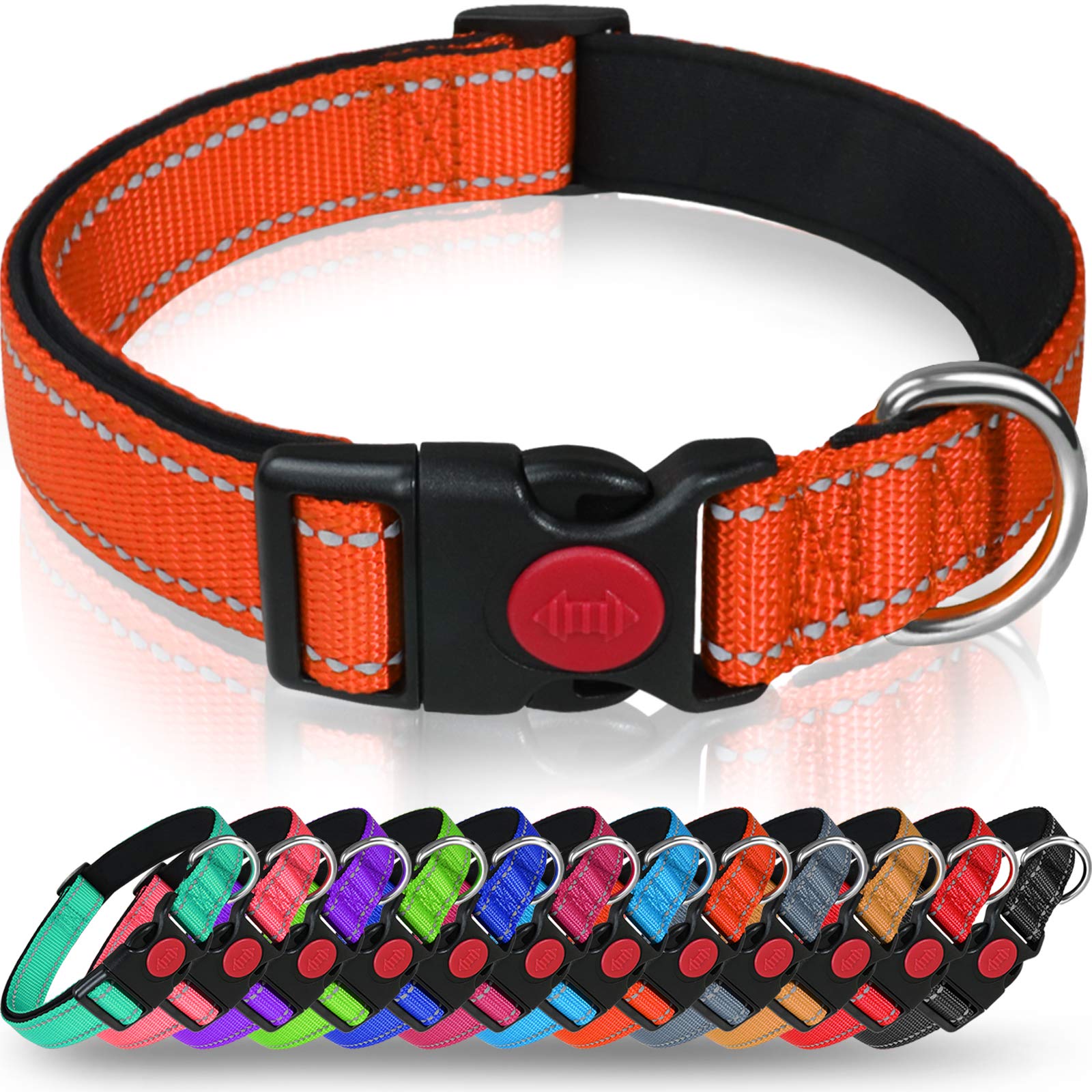 Taglory Reflective Dog Collar With Safety Locking Buckle, Adjustable Nylon Pet Collars For Small Dogs, S, Orange