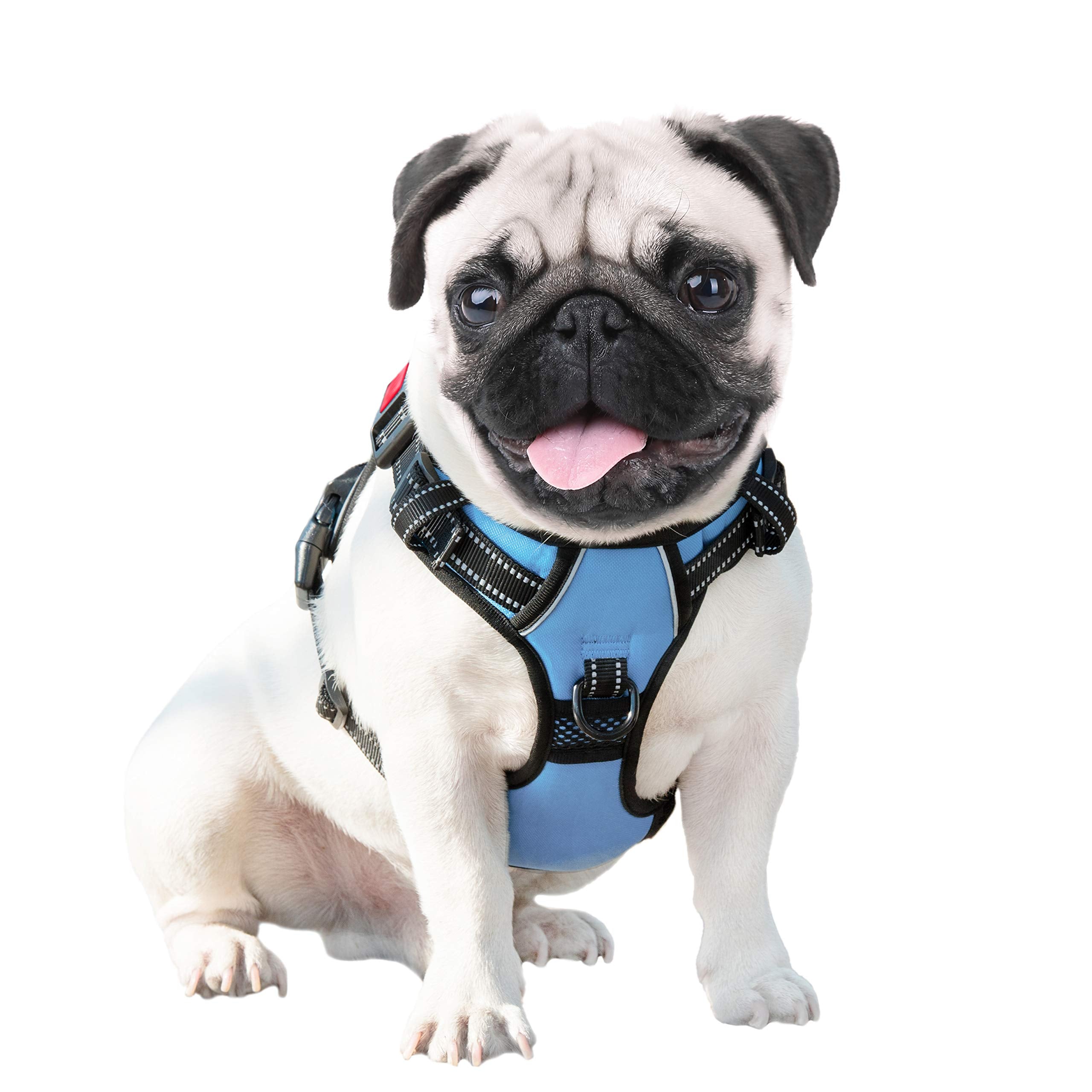Phoepet No Pull Dog Harness Reflective Adjustable Vest With A Training Handle, Name Id Pocket, 2 Metal Leash Hooks, 3 Snap Buckles [Easy To Put On & Take Off](Xs, Baby Blue)