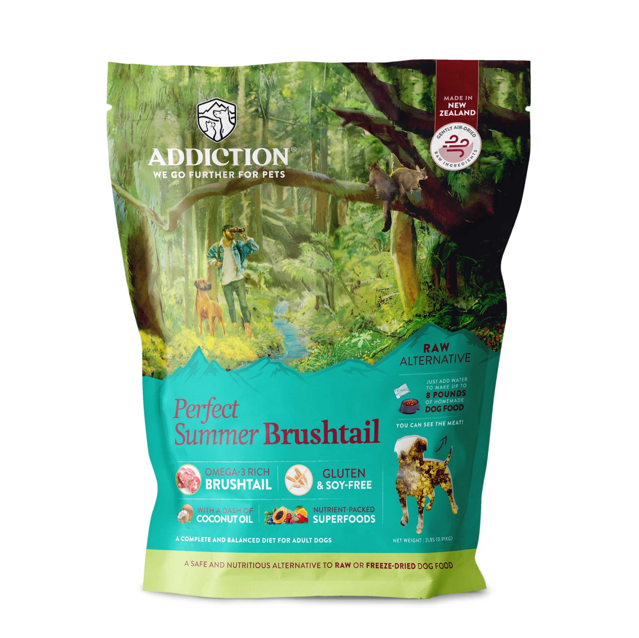 Addiction Perfect Summer Brushtail Air-Dried Grain-Free Dog Food - Complete Meal or Topper with Natural Ingredients for Digestiv