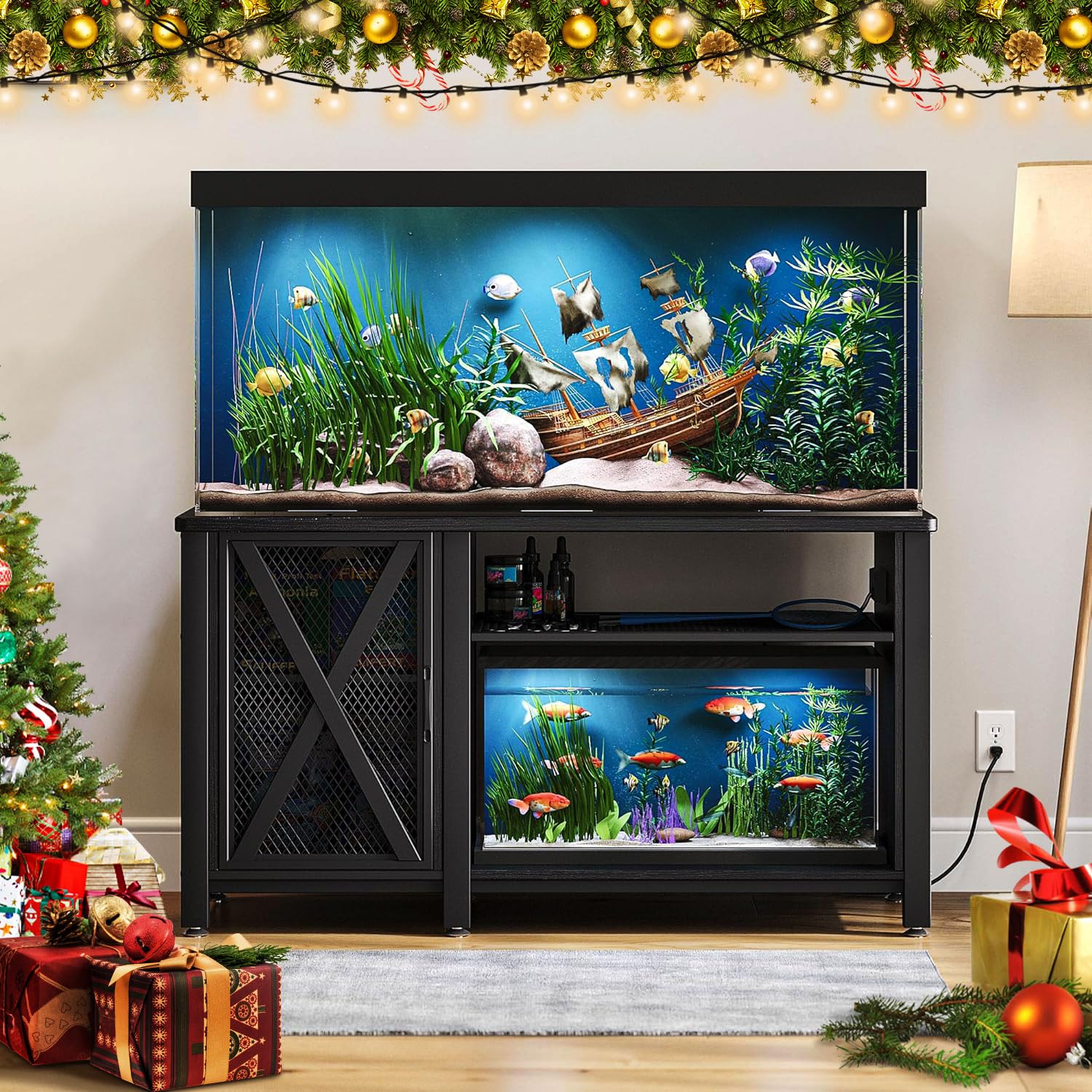 YITAHOME Heavy Duty 55-75 Gallon Aquarium Stand with Power Outlets, Cabinet for Accessories Storage - Metal Fish Tank Stand Suit