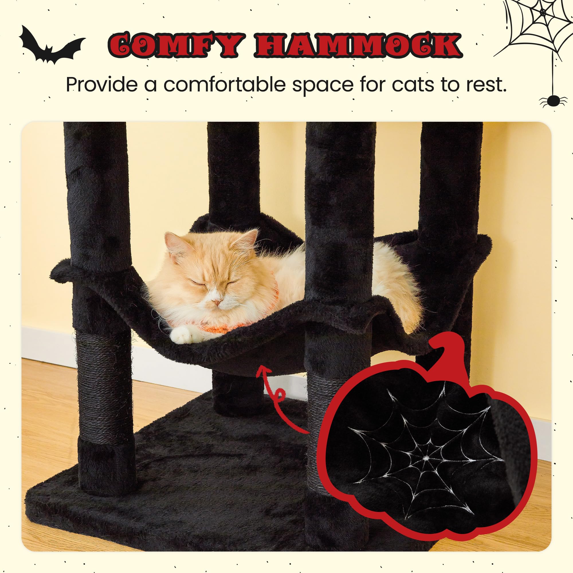 Mwpo Gothic Cat Tree For Indoor Cats, 63.8 Inches Multi-Level Cat Tower With Sisal-Covered Scratching Posts, Padded Platform, Ha