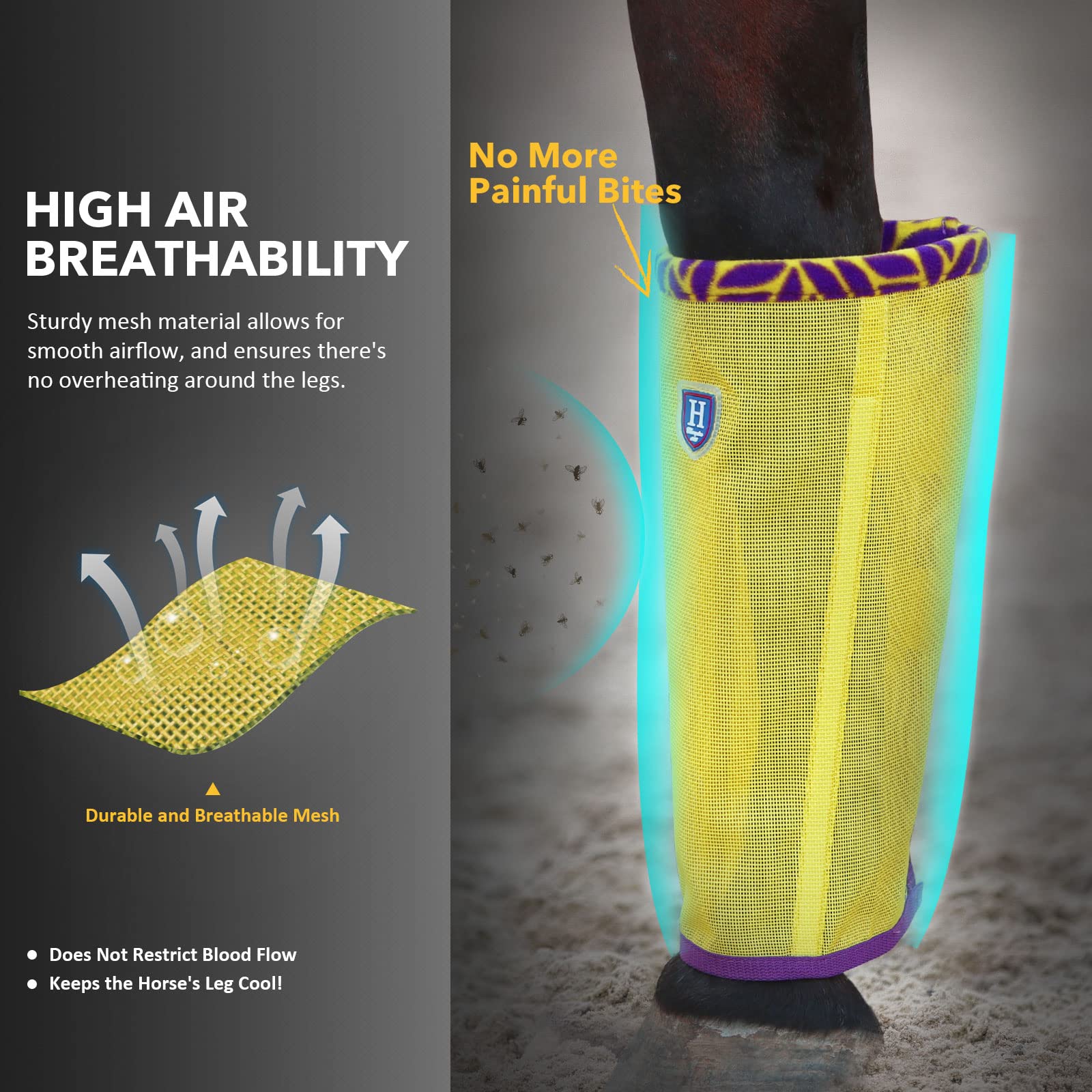 Caremaster Fine Mesh Fly Boots Loose Fitting & Non-Slip Horse Fly Leggings Fleece Air Flow (Set Of 4) Summer Lime Mini