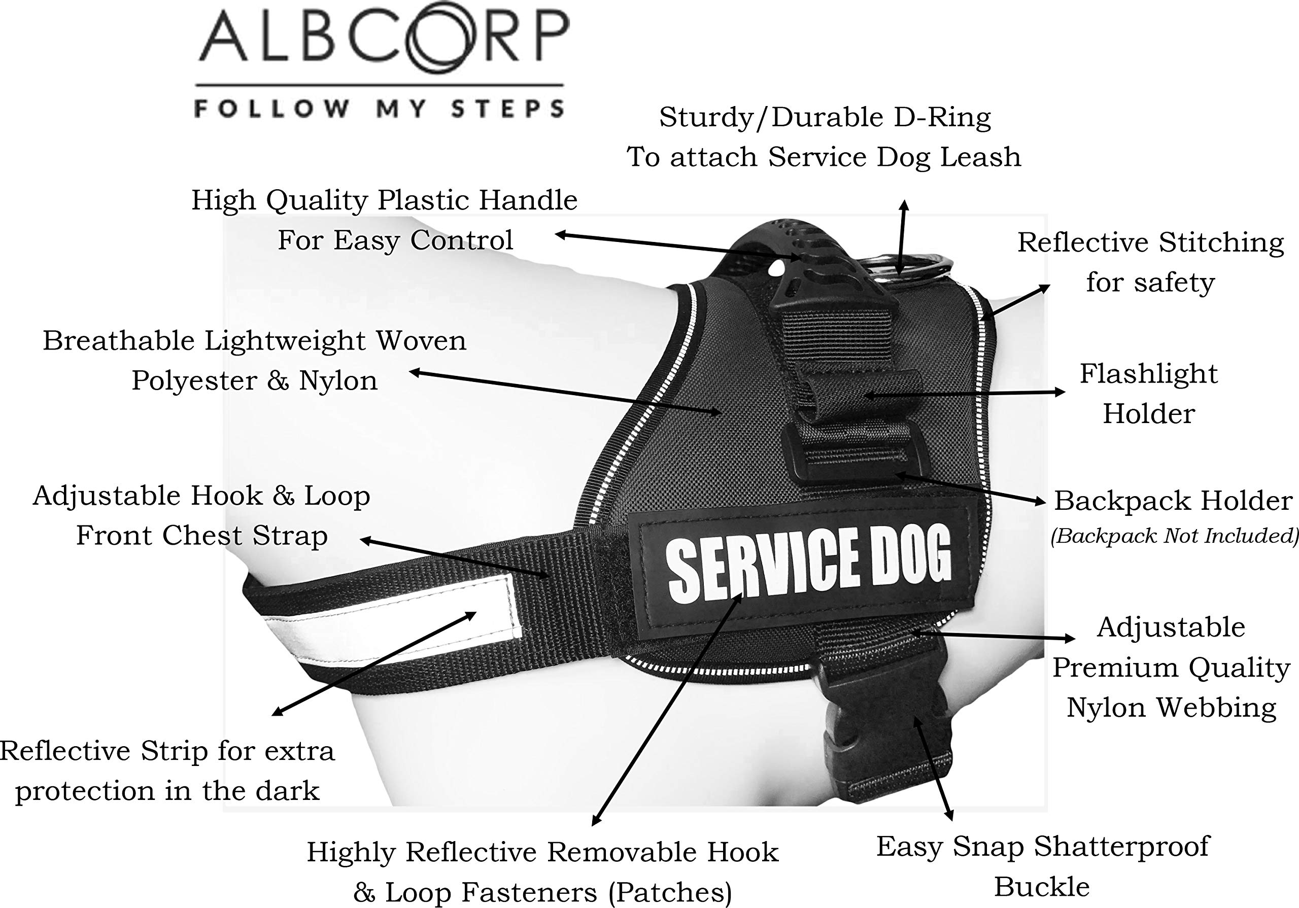 Albcorp Service Dog Vest Harness - Reflective - Woven Polyester And Nylon, Comfy Mesh Padding - Sizes From Xxs To Xl - Service Dog Patches Included. Maroon, Medium