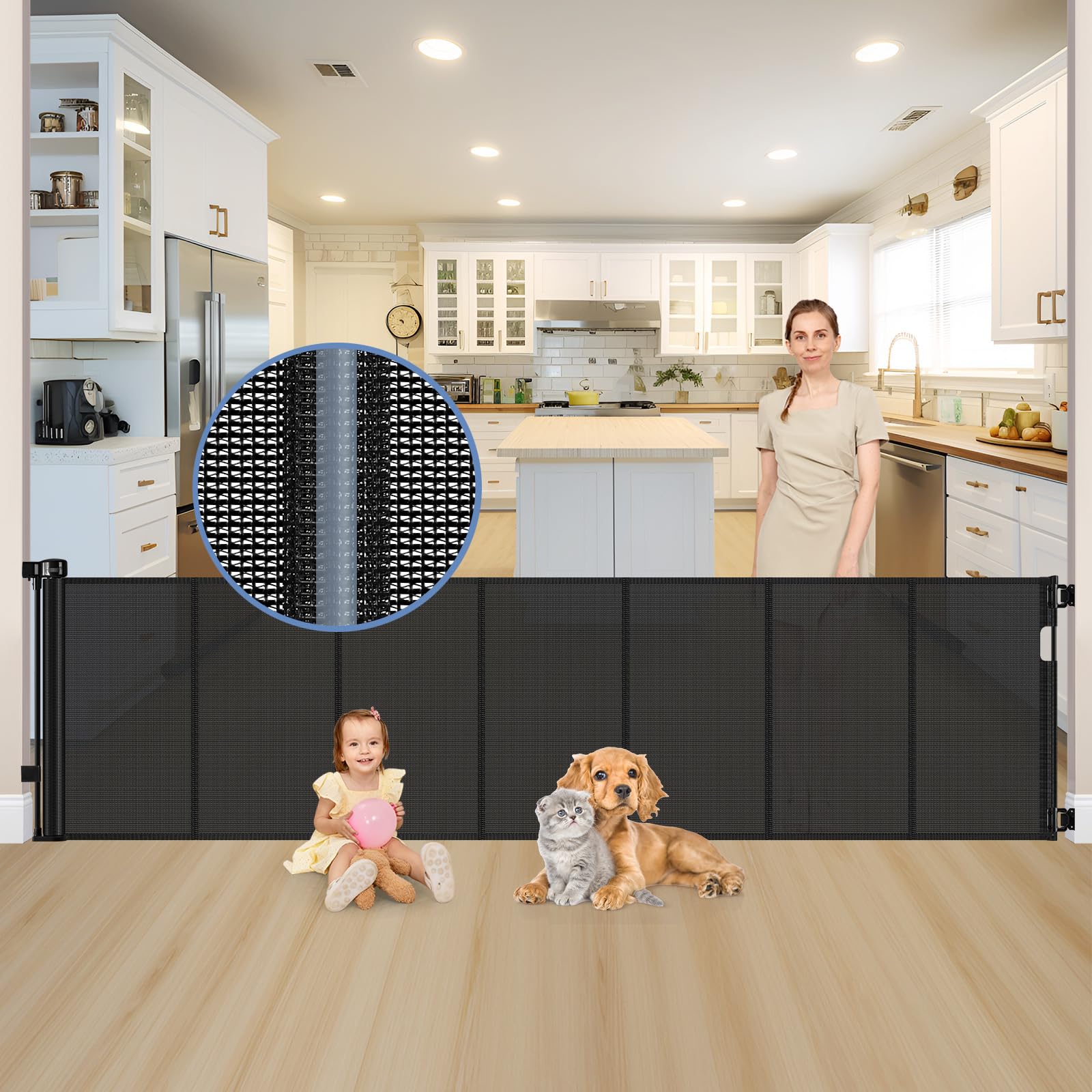 Reinforced 120 Inch Extra Long Retractable Dog Gates for Doorways Extra Wide Pet Gate Indoor 10 Ft Retractable Baby Gates for Do