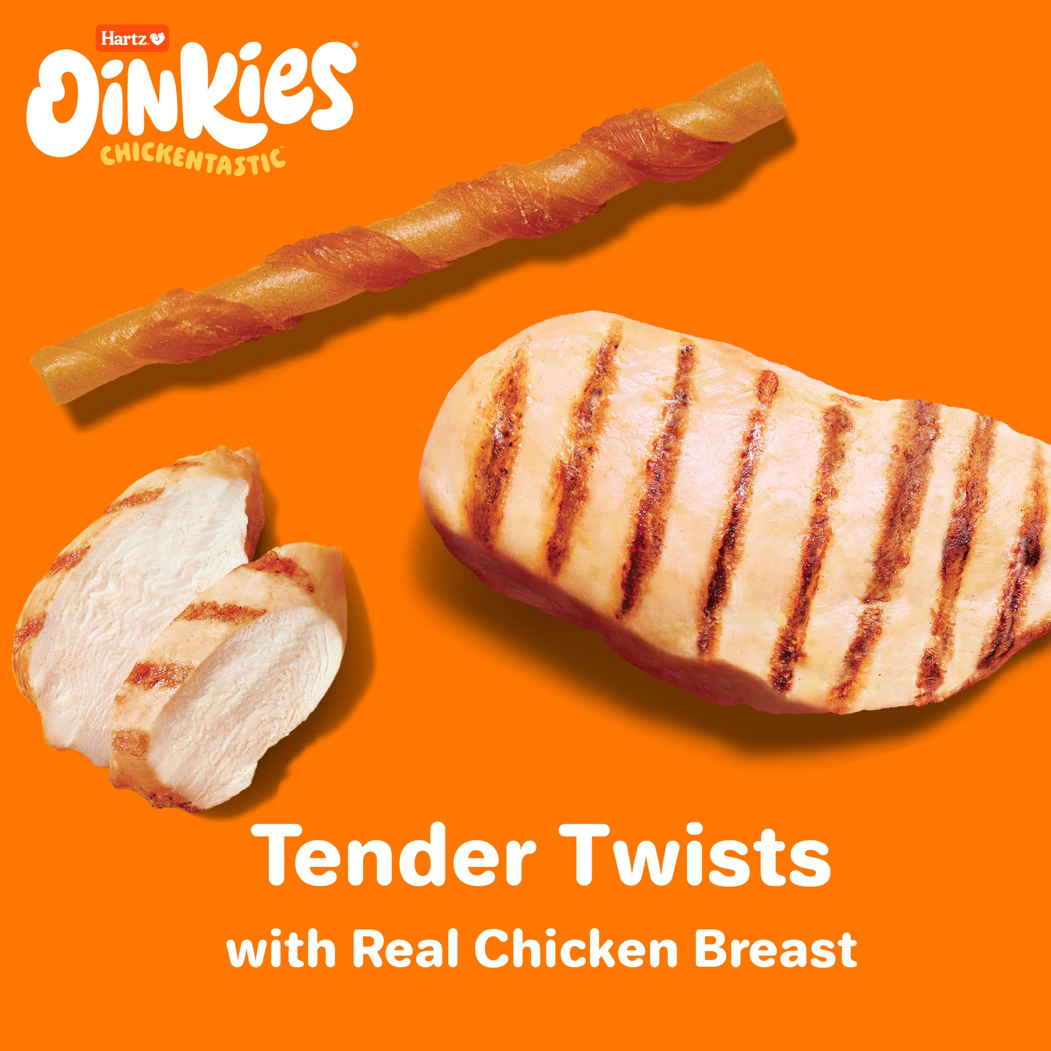 Hartz Oinkies Tender Twists with Real Chicken Breast Rawhide-Free Dog Treats, Highly Digestible Dog Chews, 72 Count