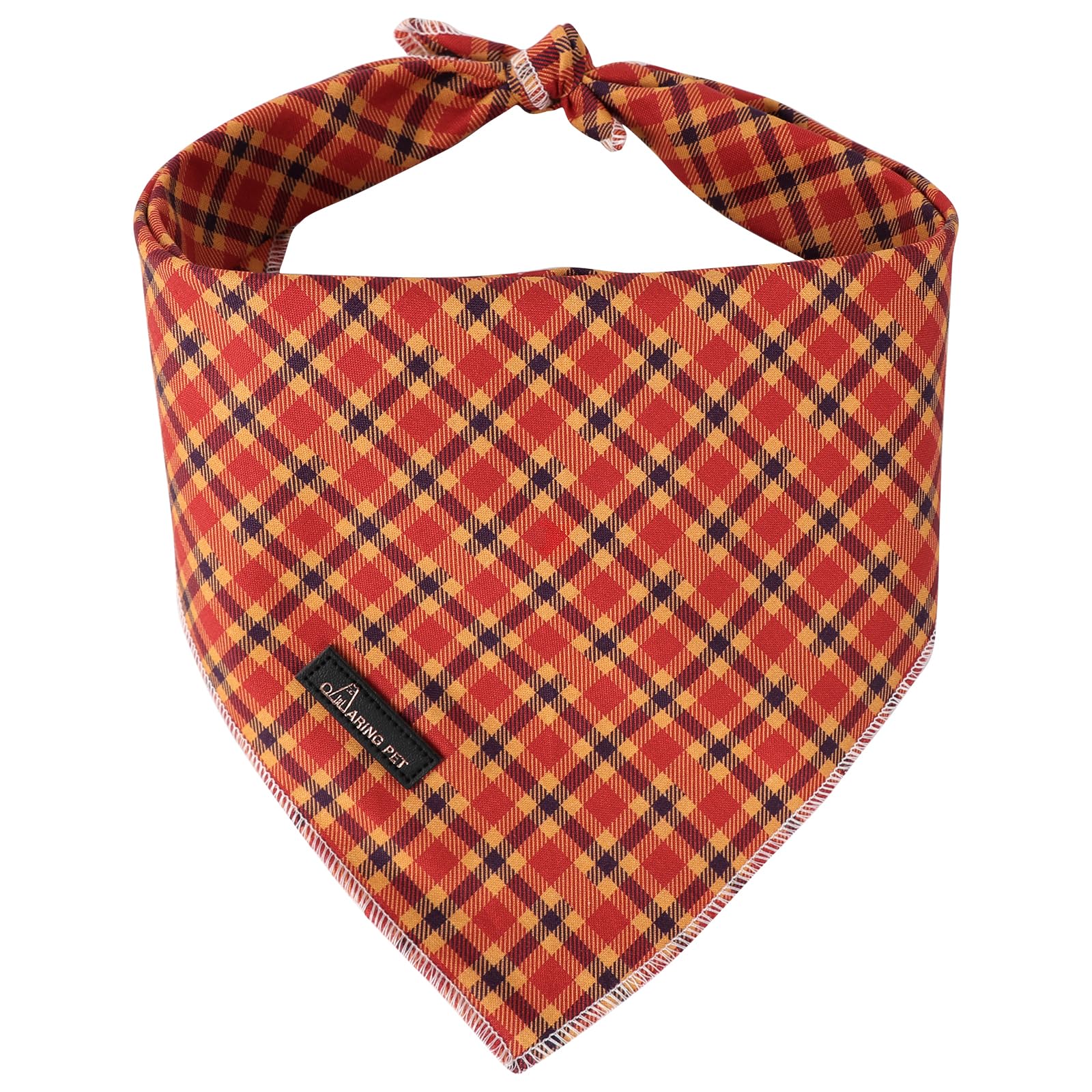 Aring Pet Fall Bandana - Cotton Orange Plaid Dog & Cat Triangle Bibs For Boy & Girl Pets, Comfortable Halloween Scarf