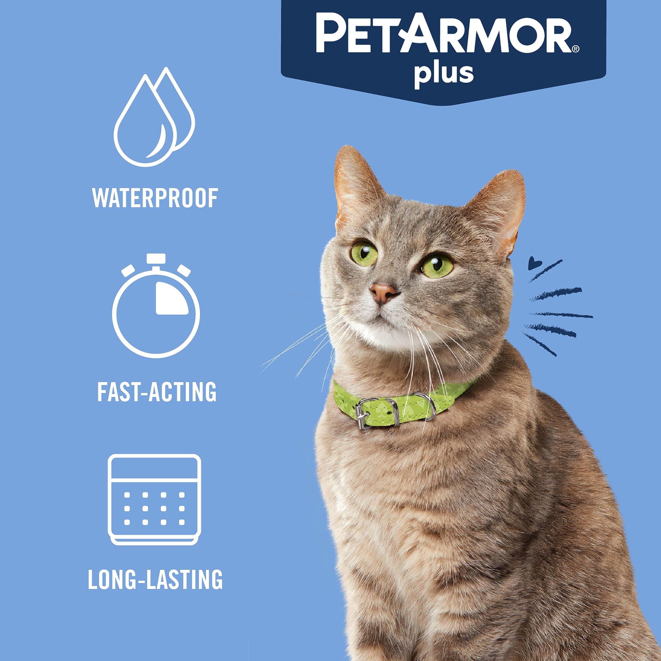 PetArmor Plus Flea and Tick Prevention for Cats, 3 Count, Waterproof, Fast Acting, For Cats Over 1.5 lbs, Model 05309