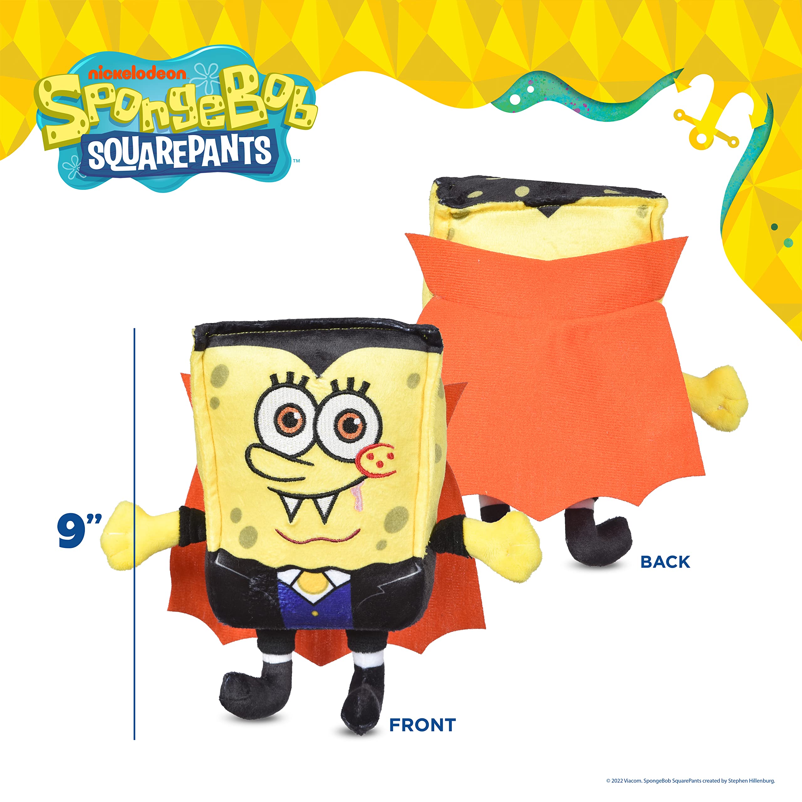 Spongebob Squarepants For Pets 9' Halloween Dracula Plush Squeaker Pet Toy | Soft Spongebob Squeaky Dog Toy | Adorable Halloween Toys For All Dogs, Official Dog Toy Product Of Spongebob For Pets