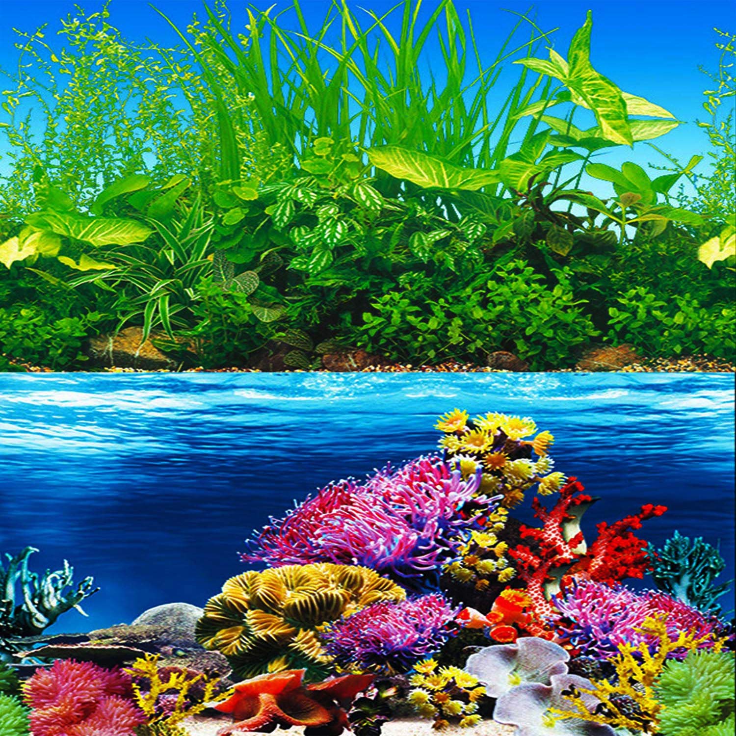 ELEBOX New 23 x 71 Fish Tank Background Paper Wallpaper 2 Sided Colorful Seaweed Water Plants Aquarium Background Picture