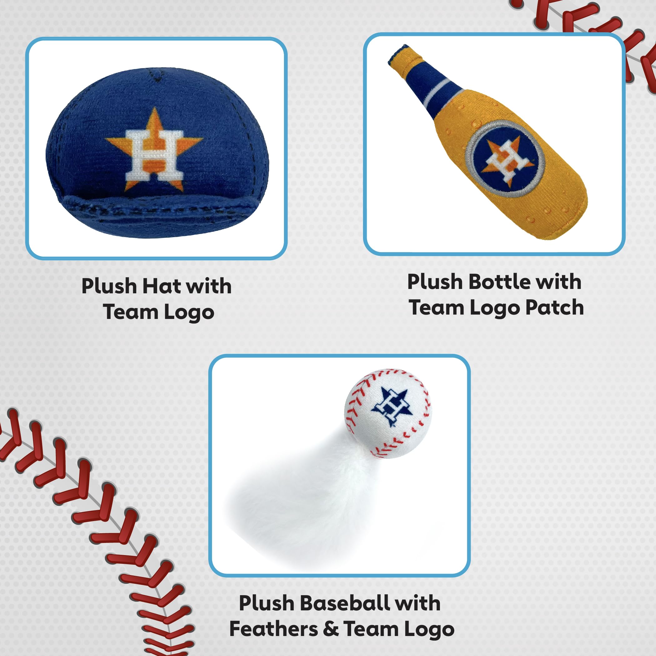 Best Plush Cat Toy - Mlb Houston Astros Complete Set Of 3 Piece Cat Toys Filled With Fresh Catnip. Incld: 1 Baseball Cap Cat Toy