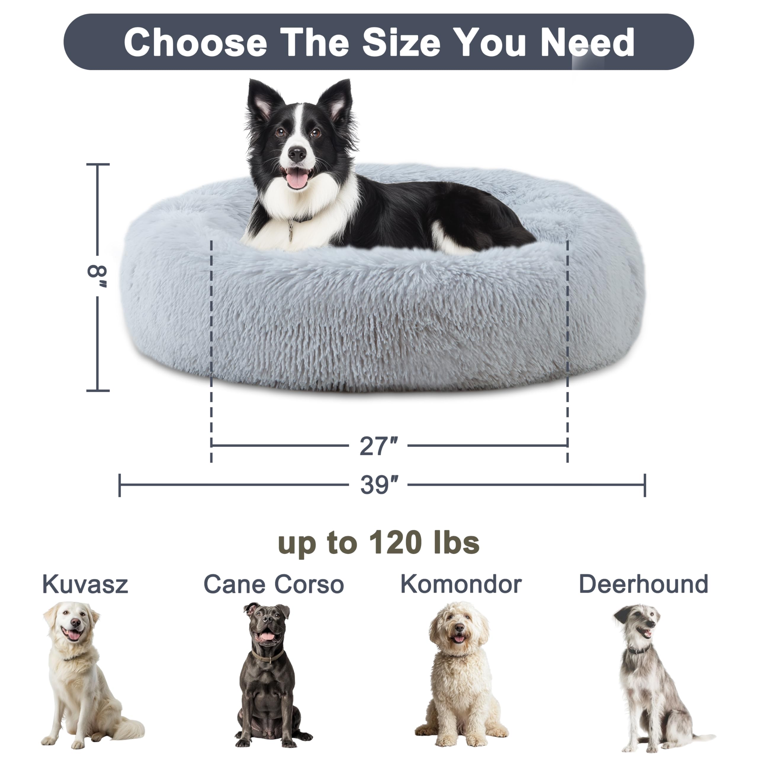 ELSKER&HOME Calming Dog Bed,Donut Washable Warming Soft Round 39 inches Dog Beds for Large Dogs,Anti-Anxiety Fluffy Plush Cushio