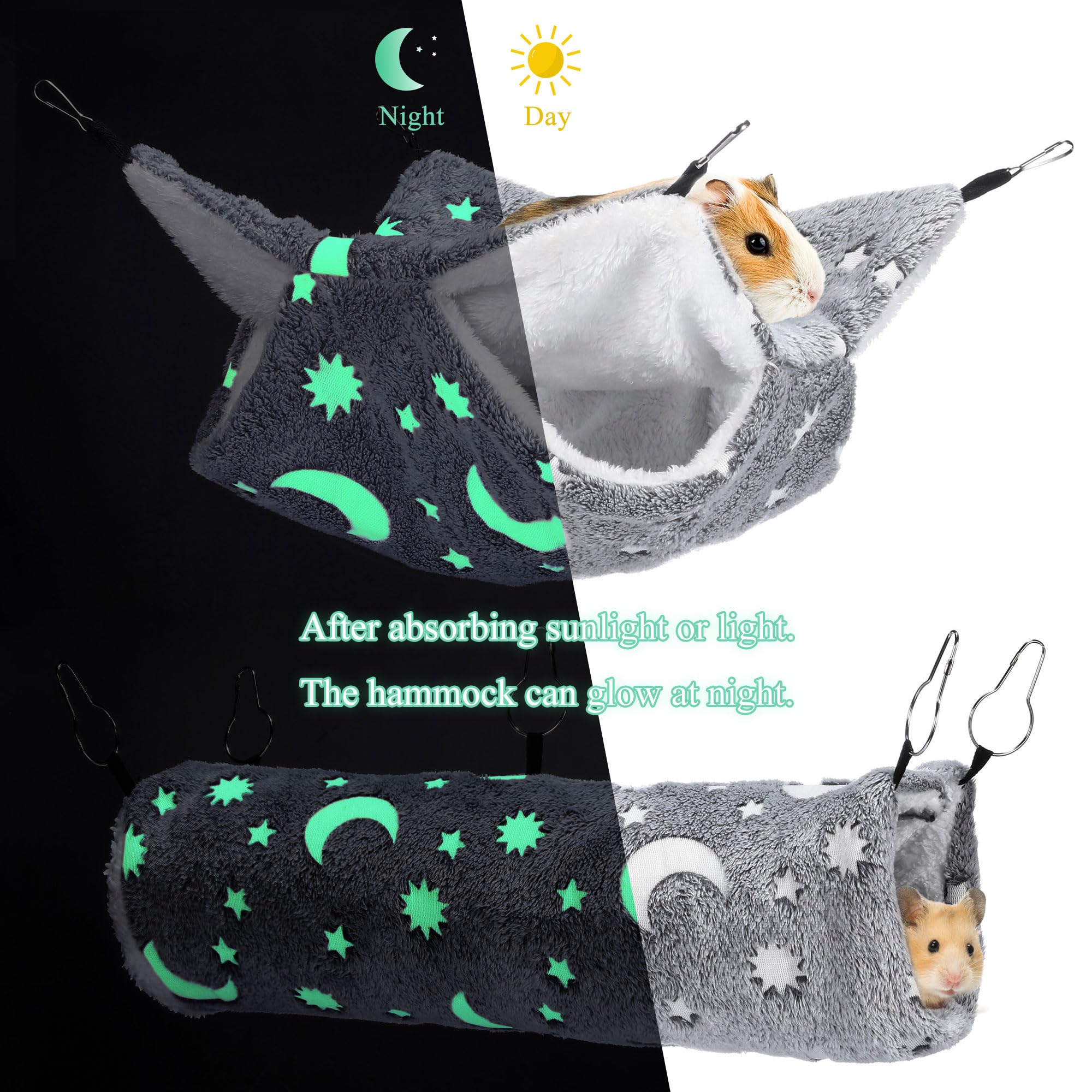 Mogoko Noctilucent Luminous Grey Guinea Pig Rat Hammock Bunkbed Hanging Tunnel And Soft Bed Mat For Ferret Hedgehog Squirrel Hid