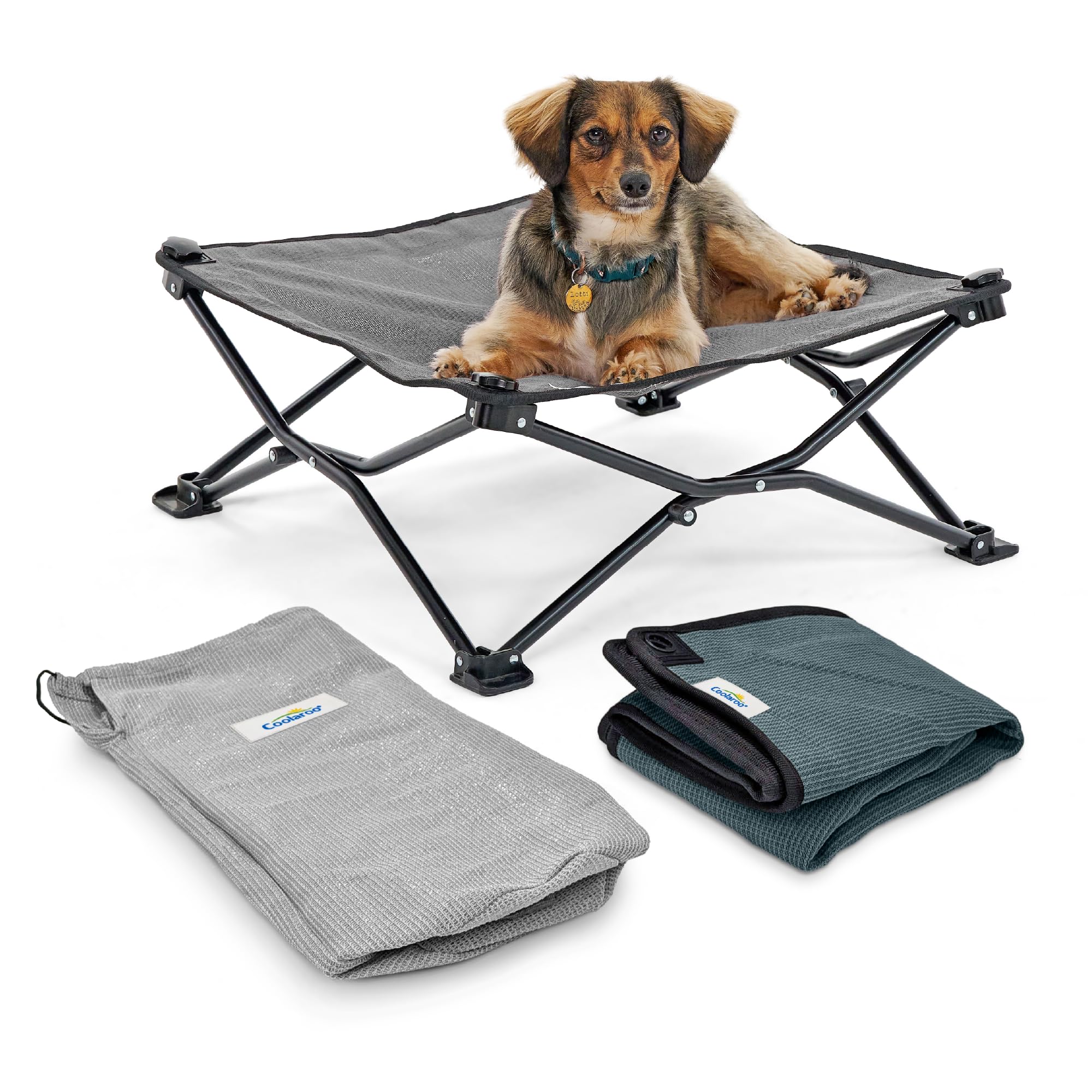 Coolaroo On-The-Go Elevated Dog Bed Kit - Portable & Cooling Travel Cot With Heatshield Fabric For Small Dogs, Lightweight & Com
