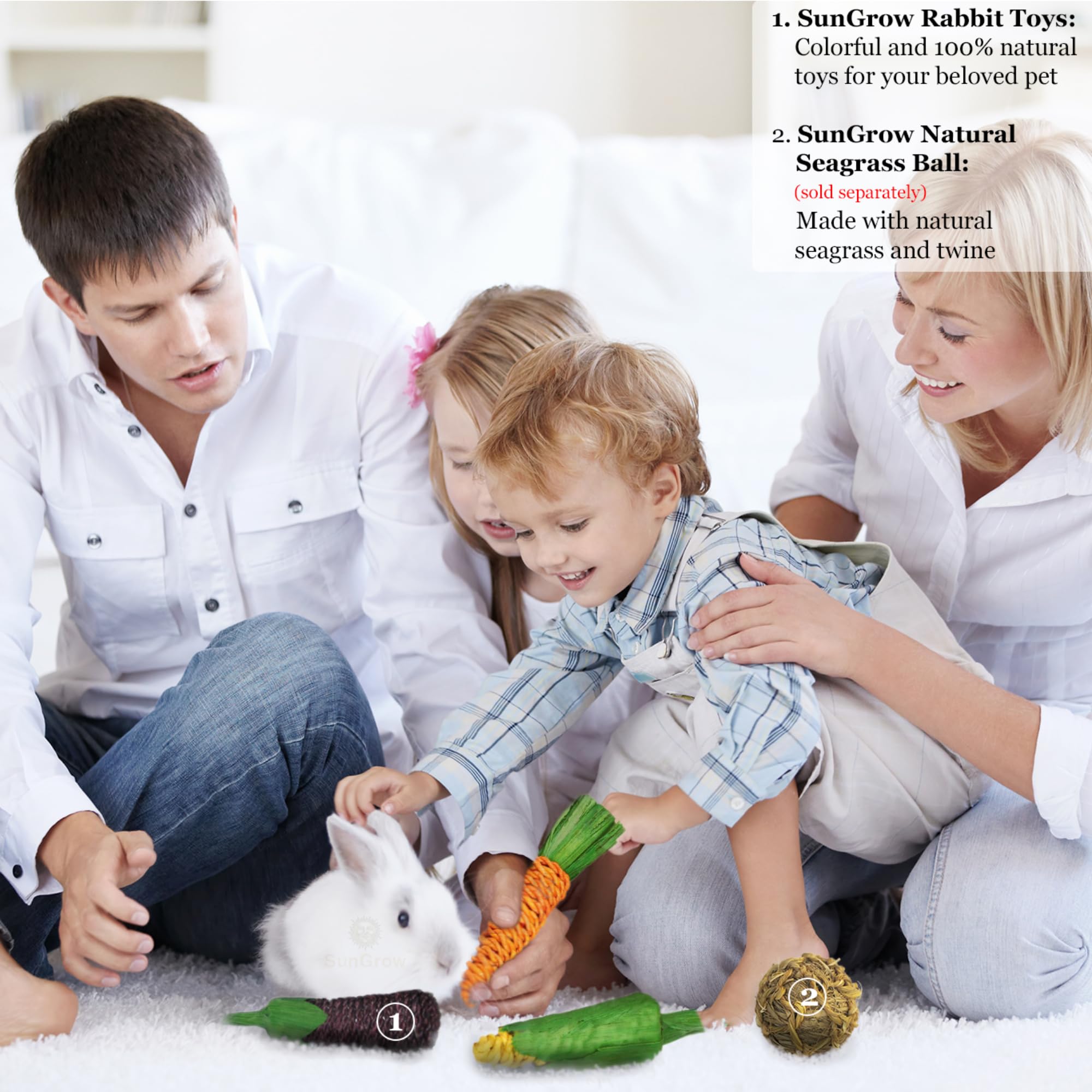 Sungrow Natural Veggie Chew Toys For Rabbits, 5.2 Inches, Woven With 100% Organic Material, Stimulate Your Bunny Rabbits, Bright