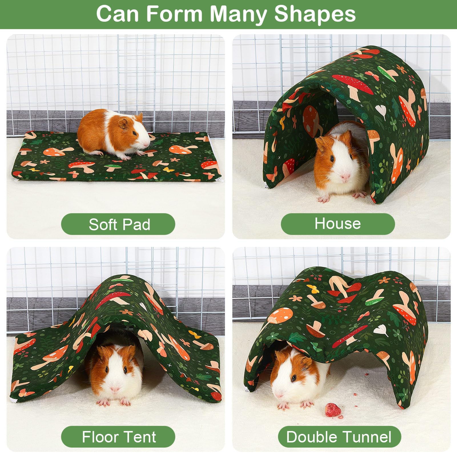 Bienbee Guinea Pig Tunnel And Hideout - Washable Rabbit Style Bunny House - Small Animal Forest-Themed Mushrooms